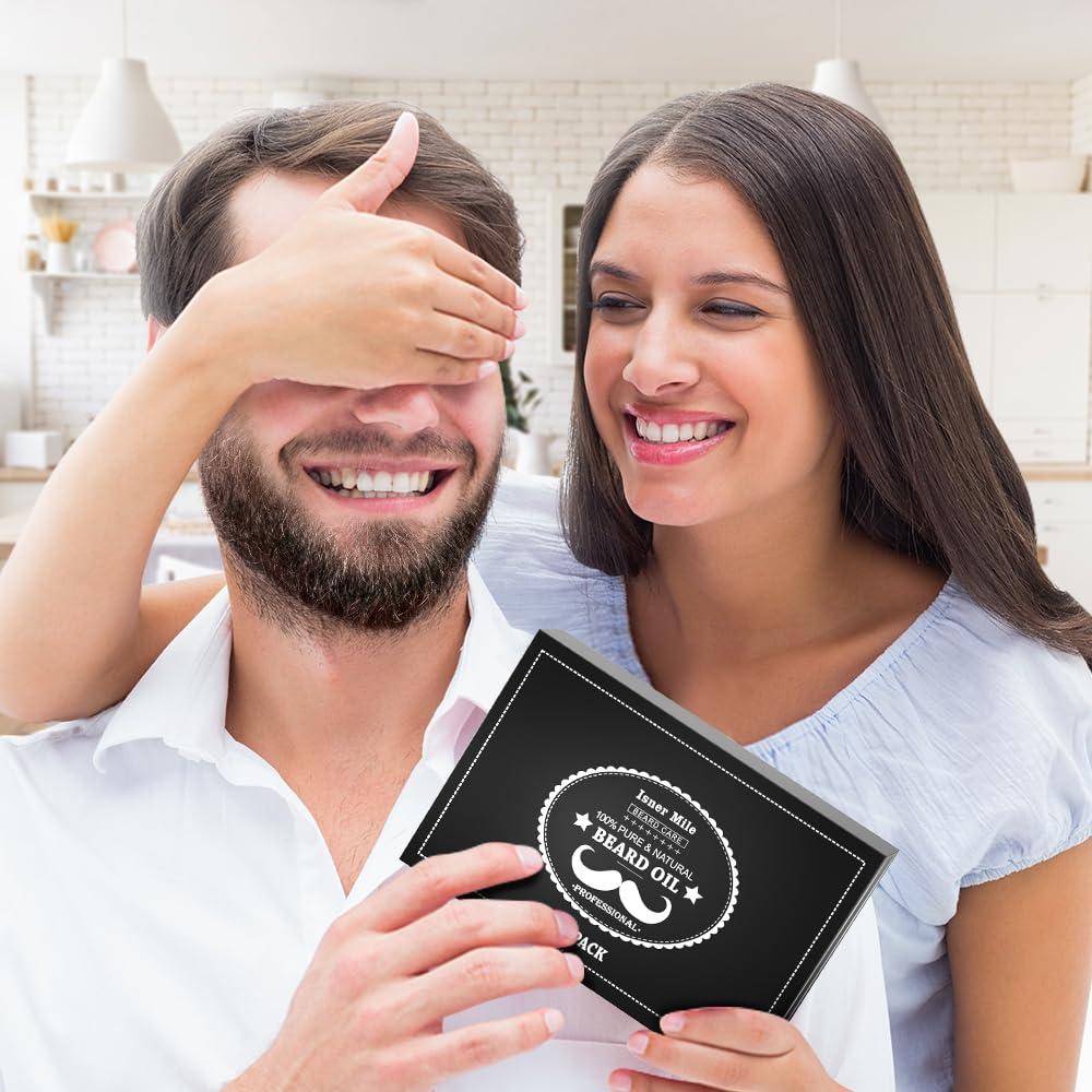 ISNER MILE ISNER MILE 5 Pack Beard Oil Set Leave in Conditioner, Cedarwood Sandalwood Sage Sweet Orange, Mustaches Soften Moisturizing, Valentines Day Gifts for Him Husband, Gifts for Men Dad Father Boyfriend