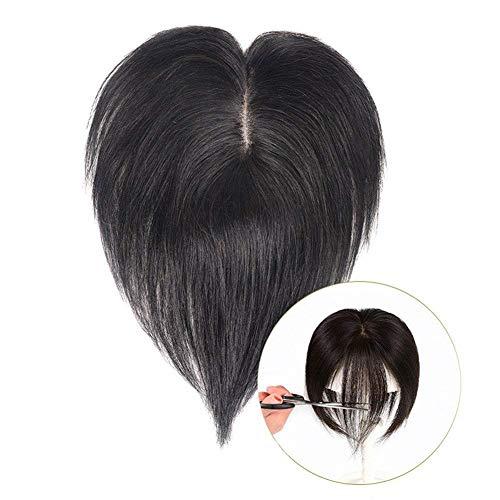 LXUE Real Human Hair Toppers for Short Hair Hand Tied Clip in Topper Hairpiece for White Thinning Hair, 7 x 10cm Natural Black, 14"