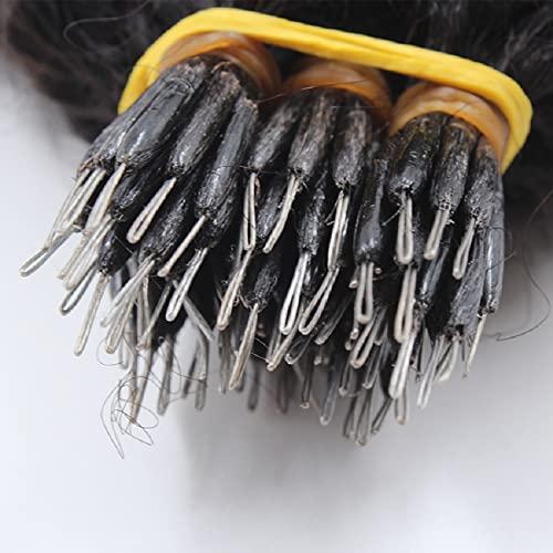 Black Beauty Wig Microlink Nano Ring I Tip Human Hair Extension Afro Kinky Curly Brazilian Remy Nano Ring Micro Beads Human Hair Extension 100g 100strands (20inch 100strands, Natural Black)