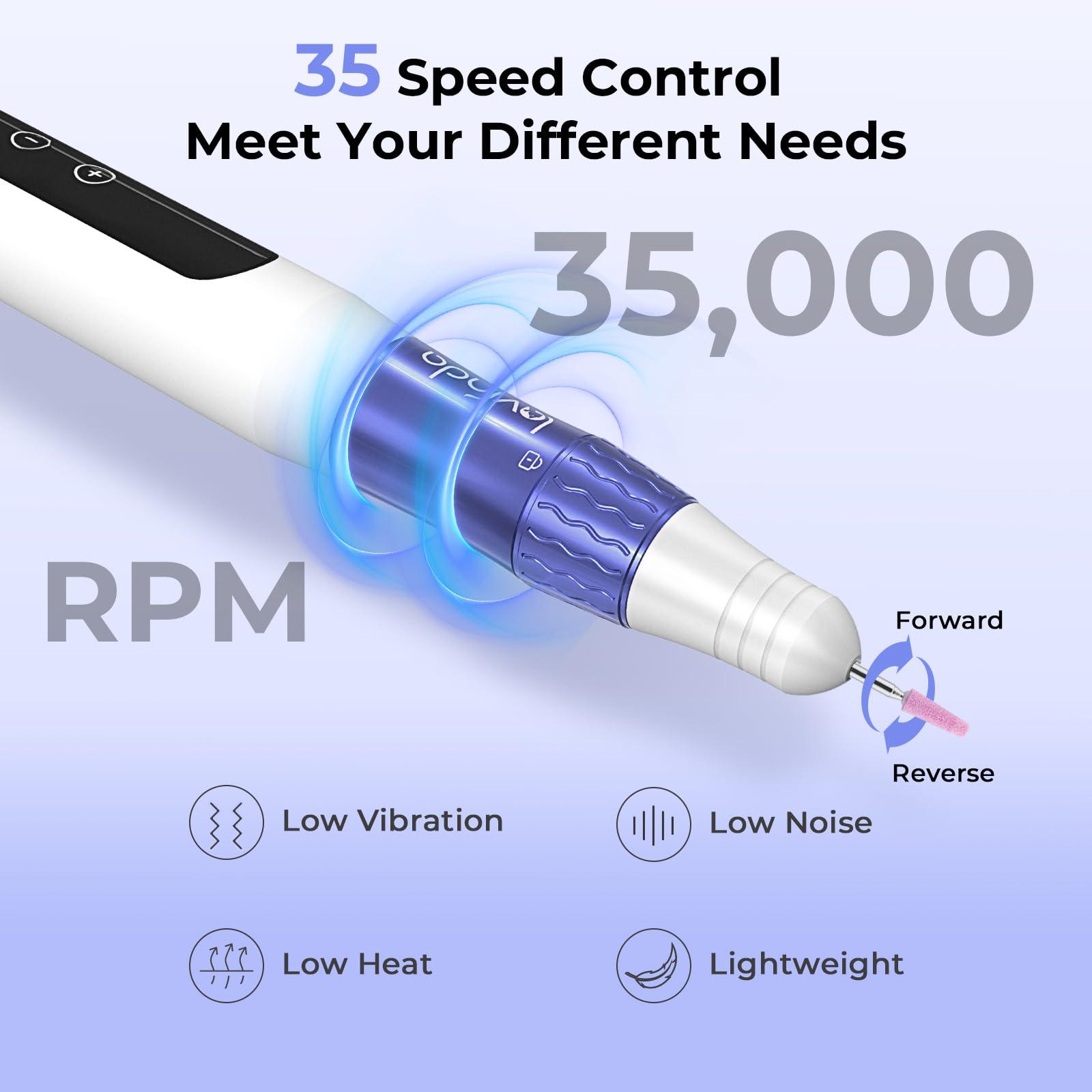 Lavinda Cordless Nail Drill, Lavinda Professional 35000RPM Electric Nail Drill Kit for Acrylic Gel Nails, Portable Rechargeable Nail File Set Efile Nail Drill Machine with Drill Bits Sanding Bands