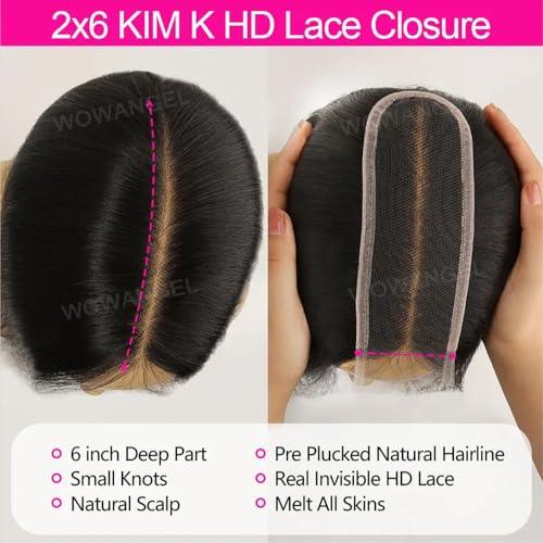 Jinhongze Straight Closure 2x6 Lace Closure Human Hair Middle Part Closure Straight HD Transparent Lace Closure 2x6 Human Hair Kim K Closure 18inch
