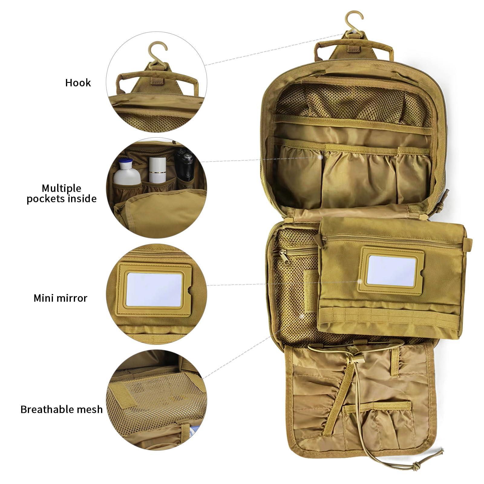 SUNRISING SUNRISING Mens Toiletry Travel Bag Toiletry Bag for Men Travel Toiletry Bag Men Hanging Toiletry Bags for Traveling Mens Dopp Kit for Travel Shaving Bag for Men Travel KhakiNo molle