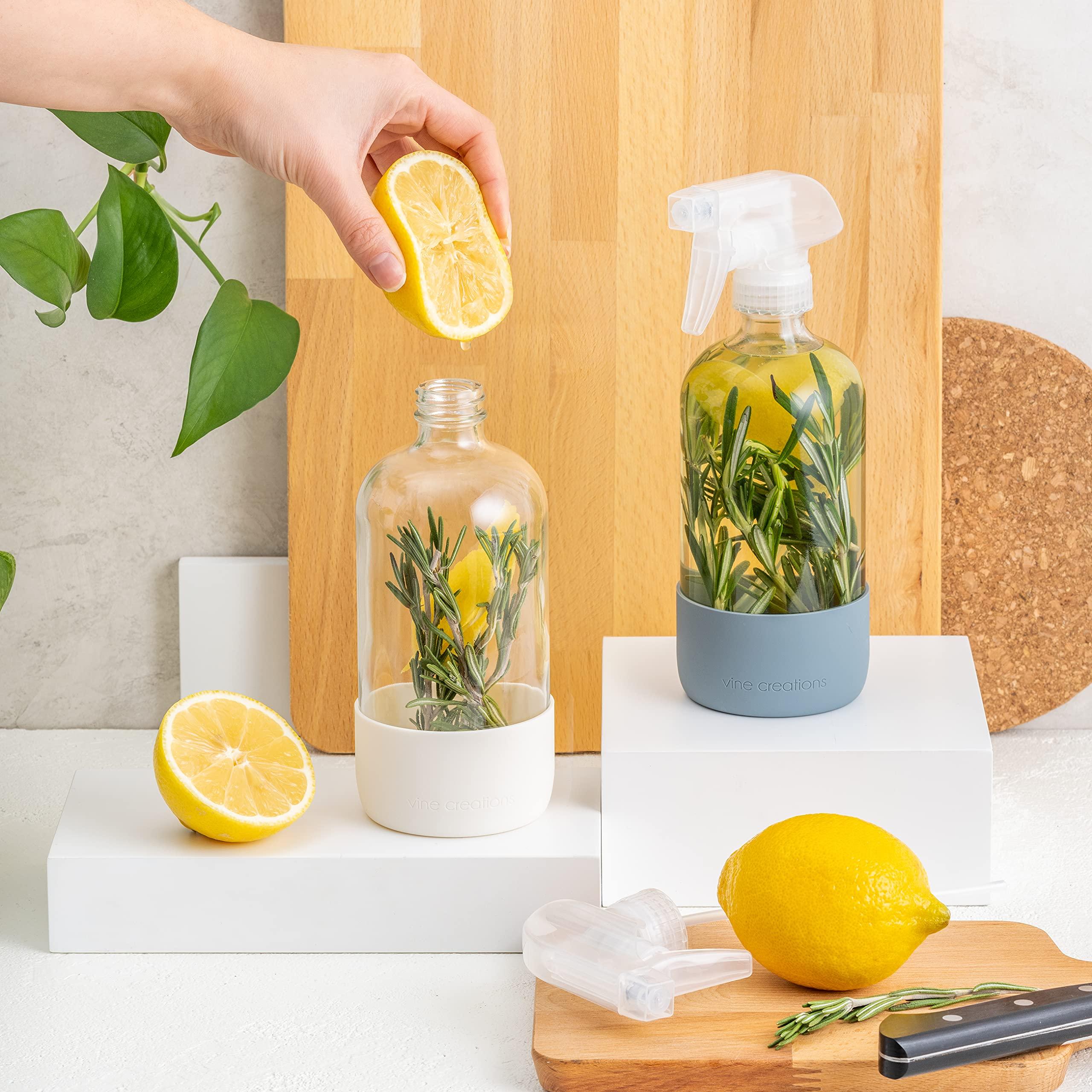 Vine Creations Vine Creations Glass Spray Bottles for Cleaning Solutions, Clear Glass Spray Bottle with Silicone Sleeve, 16 oz Empty Spray Bottles for Cleaning, Plant Spray Bottle, Mist and Stream Nozzle - 2 Pack