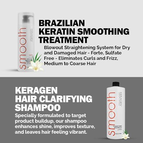 KERAGEN KERAGEN Hair Duo: Brazilian Keratin Smoothing Treatment (32 Oz) + Clarifying Shampoo (32 oz) - Forte Formula for Dry, Damaged Hair, Sulfate-Free, Eliminates Curls, Frizz