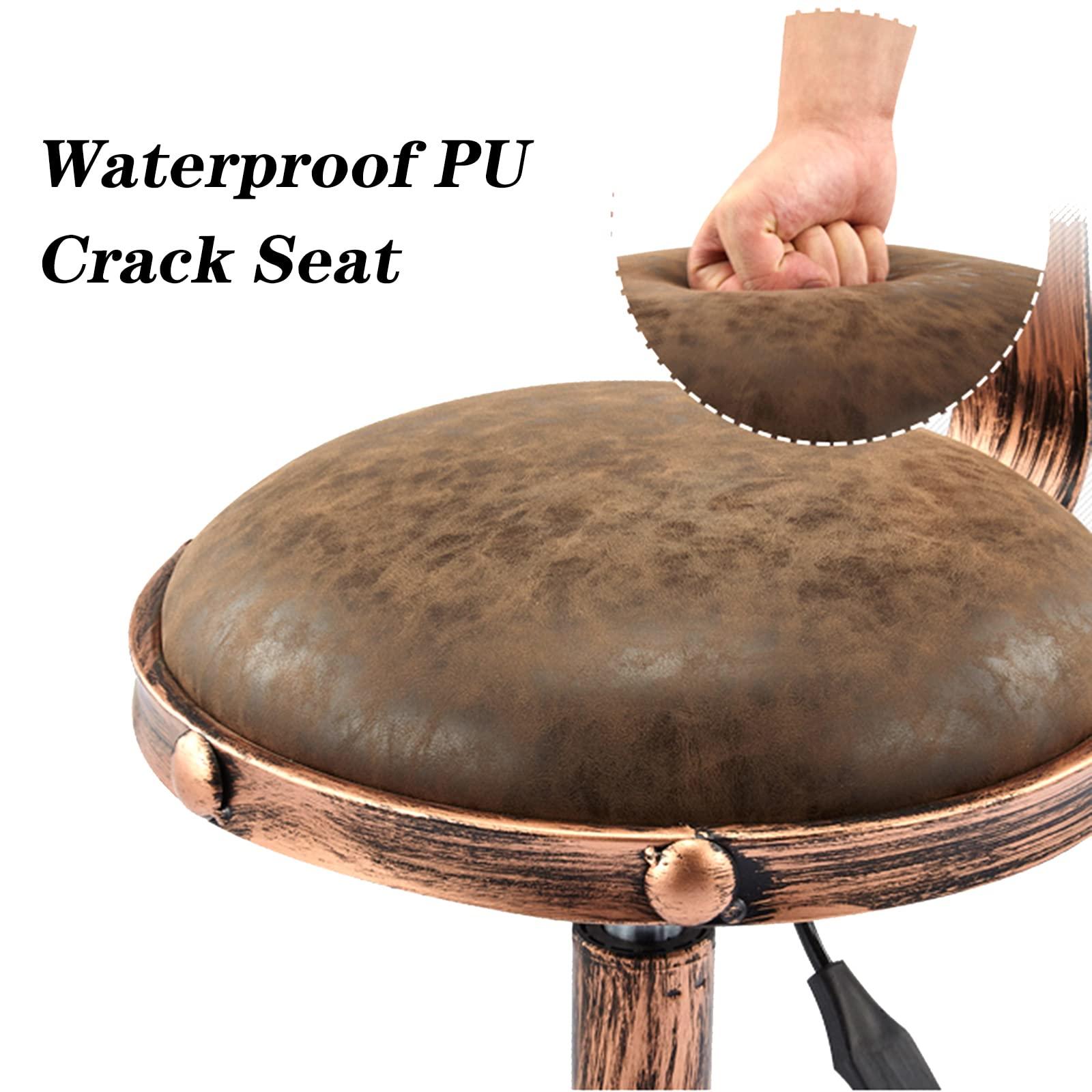 ZJXDPBF Rolling Bar Stools Massage Beauty Spa Adjustable Chair with Swivel Wheels, Rebar 5 Claws and PU Seat Copper Nail Decorationr:Brown-01