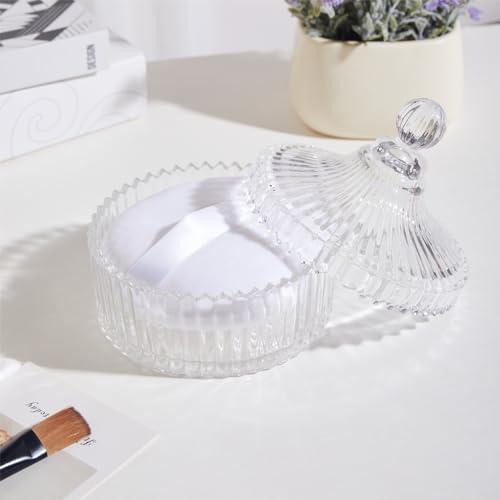 COSHINE COSHINE Extra Large Body Powder Puff Dish, Powder Puff Crystal Container, Body Puff Jar, Puff not Including