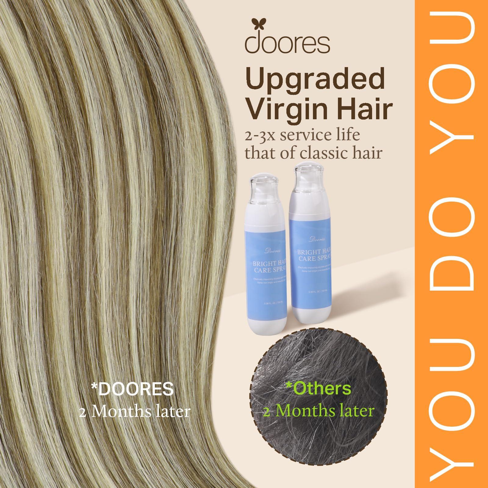 DOORES DOORES Hair Extensions Micro Link Hair Extensions Human Hair Virgin Hair, Ash Brown to Platinum Blonde 14 Inch 50g/50s, Micro Link Hair Extensions Short Human Hair