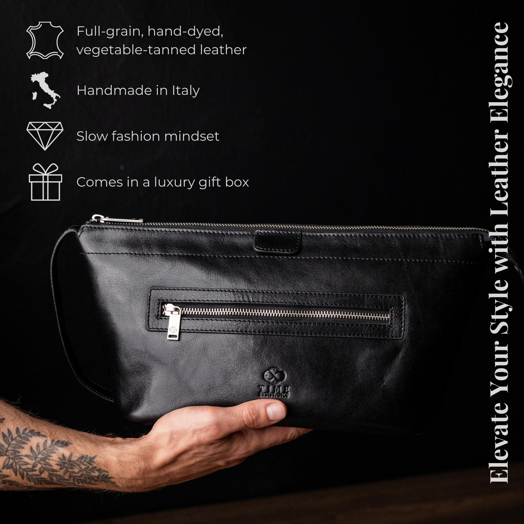Time Resistance Time Resistance Leather Toiletry Bag - Dopp Kit, Full-grain Leather Cosmetic Case, Wash Bag (Black)