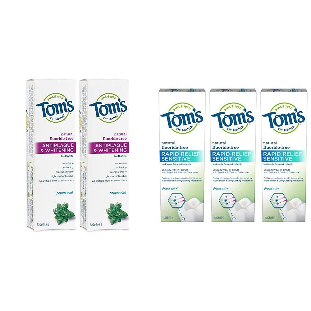 Tom's of Maine Tom's of Maine Fluoride-Free Antiplaque & Whitening Toothpaste with Tom's of Maine, Natural Rapid Relief Sensitive Toothpaste, Natural Toothpaste, Sensitive Toothpaste,
