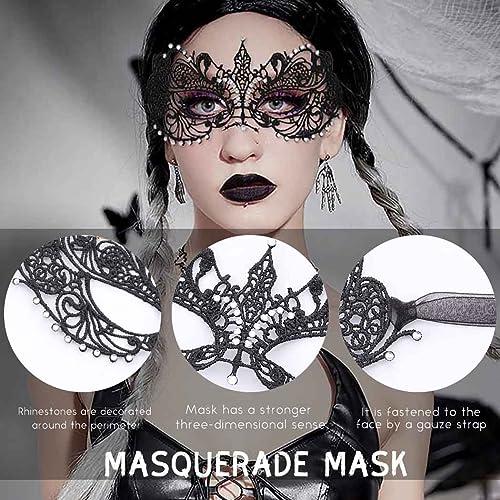 Tgirls Tgirls Lace Mask for Women Rhinestone Sexy Masquerade Masks Costume Party Lace Face Mask Halloween Eye Mask (Black)