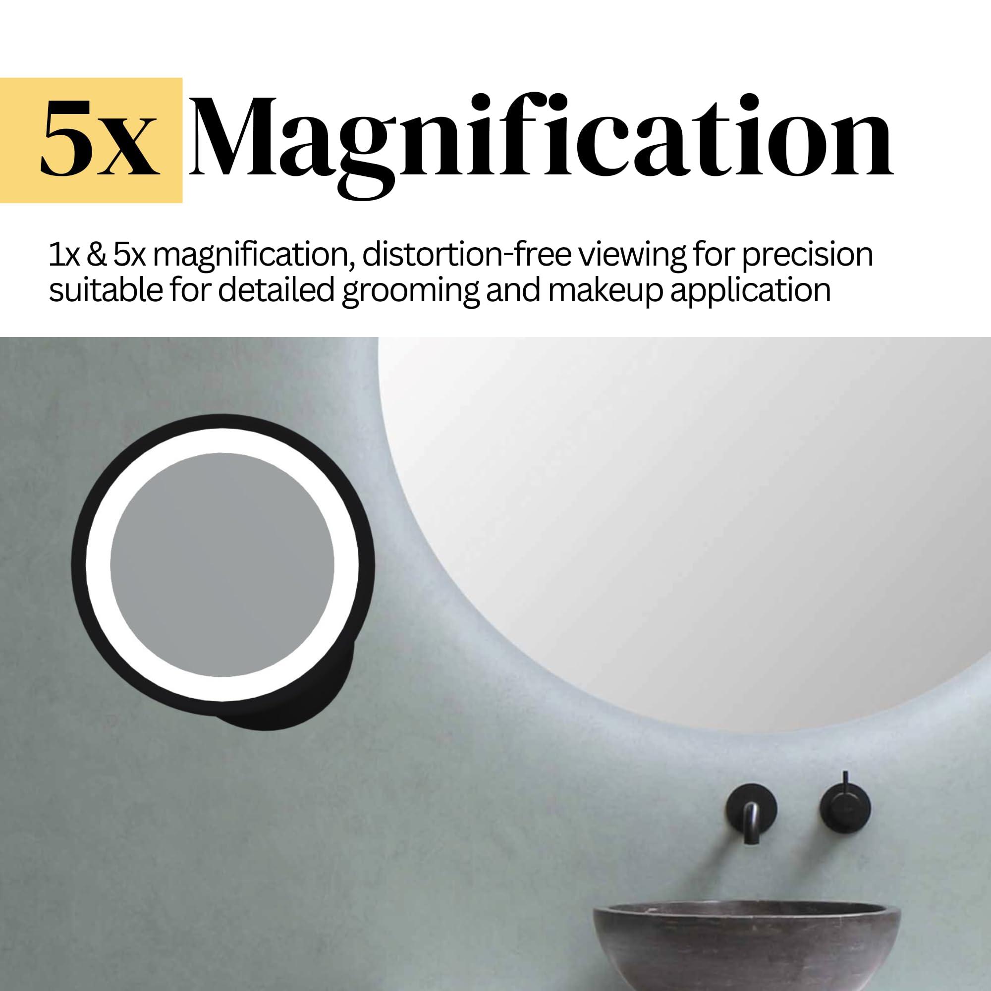 Universal Lighting and Decor Kimball and Young Matte Black Single-Sided LED Round Arm Wall Mirror