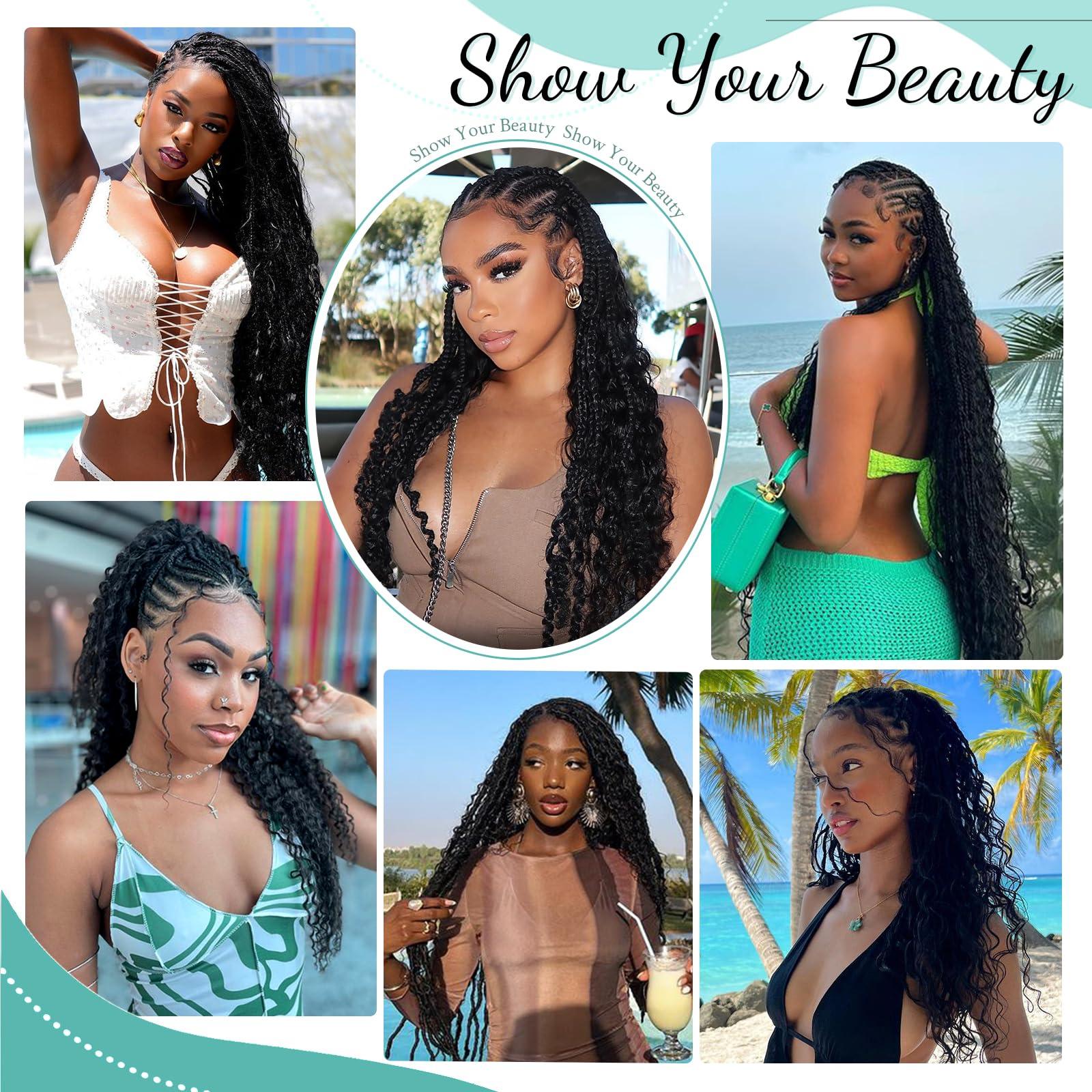 MOTFIN Human Braiding Hair for Boho Braids Human Hair Braiding Hair 110g 18 Inch Curly Boho Hair for Braiding Knotless 12A Deep Wave Bulk Human Hair for Braiding Bohemian 3 Bundles/Pack Natural Color