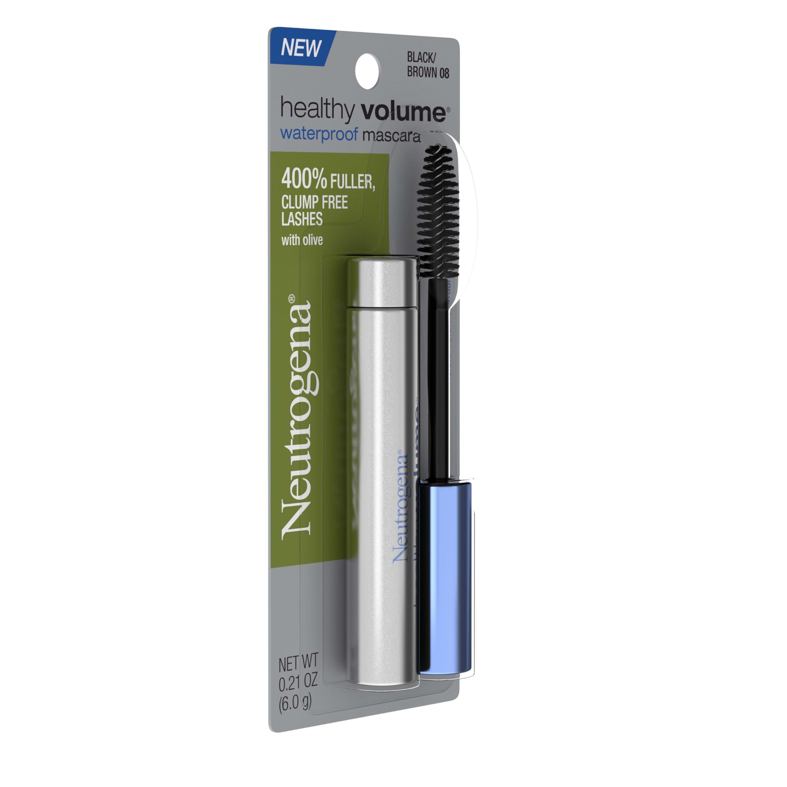 Neutrogena Neutrogena Healthy Volume Lash-Plumping Waterproof Mascara, Volumizing and Conditioning Mascara with Olive Oil to Build Fuller Lashes, Clump-, Smudge- and Flake-Free, Black/Brown 08, 0.21 oz