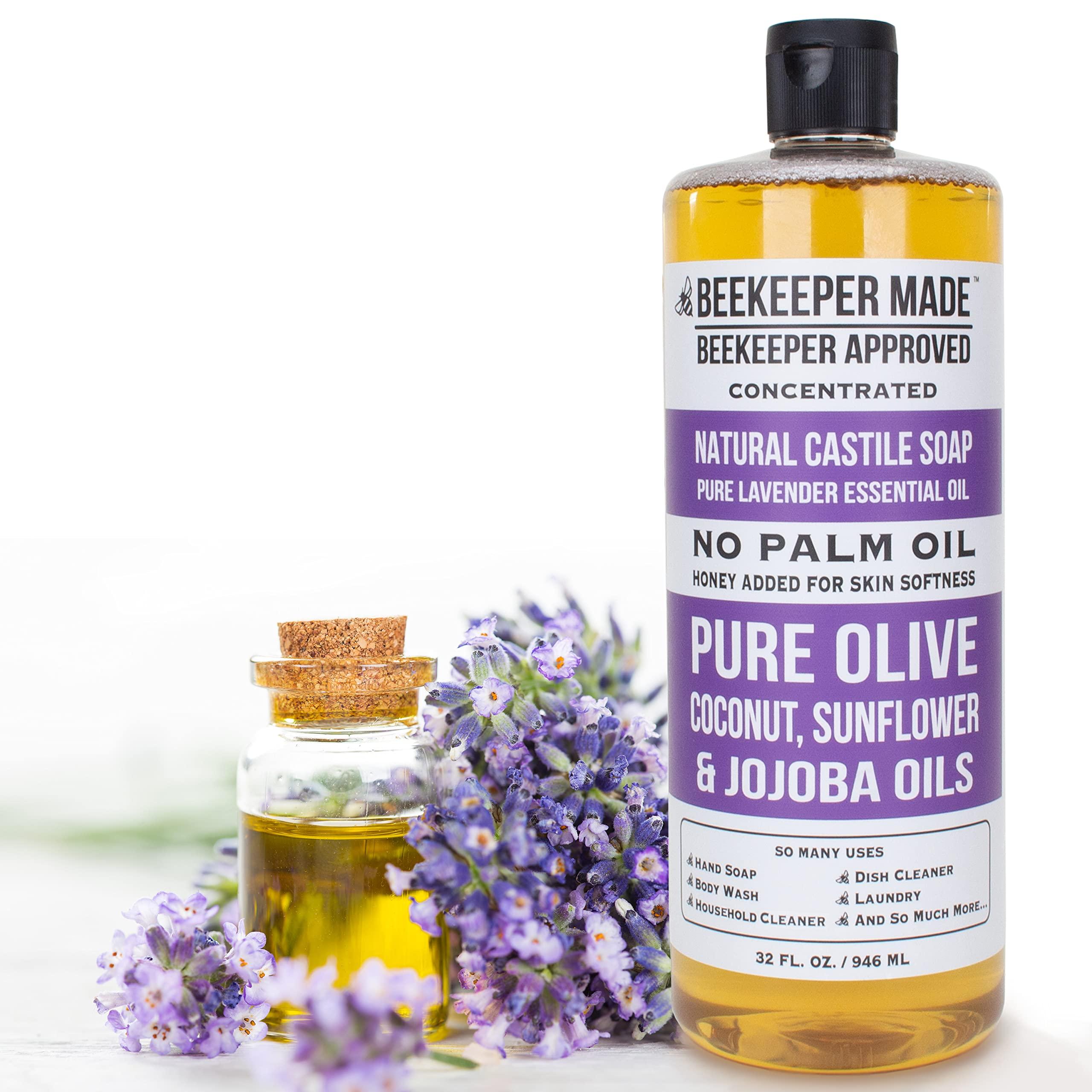 Beessential Beekeeper Made Natural Castile Soap, 32 fl oz | No Palm Oil, 8 Ingredients, Pure Olive, Coconut, & Sunflower Oils, GMO Free, For Sensitive Skin, Made in the USA (Lavender)