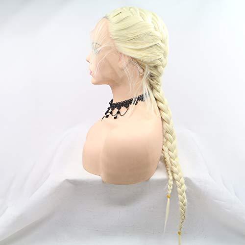 karissa Hair Blonde Braided Wigs for Women 613 Blond Lace Front Wig Handmade Natural Hairline Twist Braid Wig Long Soft Braidding Hair Glueless Synthetic Heat Resistant Fiber Day Cospaly 24inches