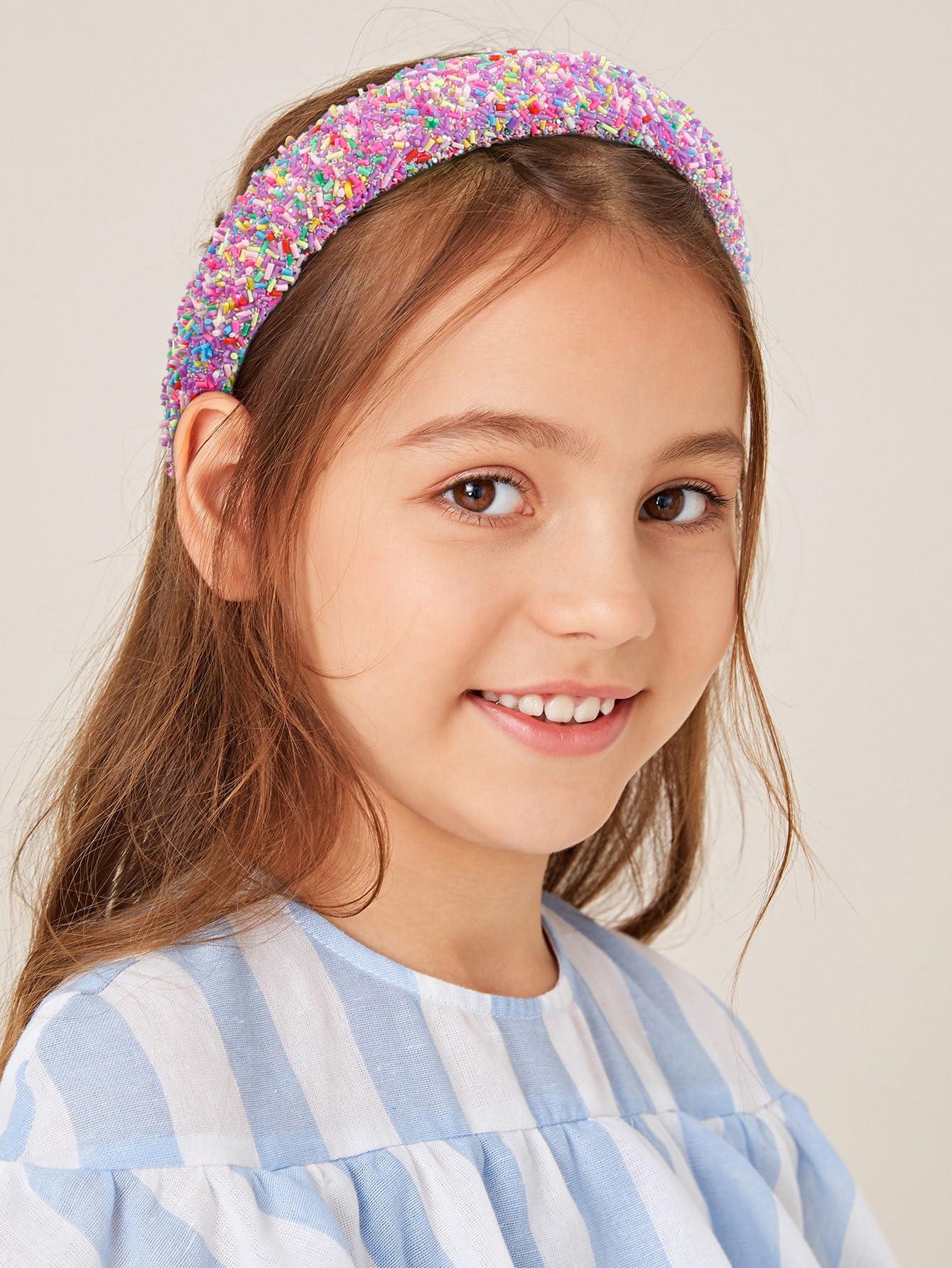 TEBIEKOY TEBIEKOY 2Pcs Sprinkle Headbands for Women Girls Wide Padded Head Bands for Women\'s Hair Non Slip Pink Purple Headband Thick Donut Hairbands Cute Hair Accessories