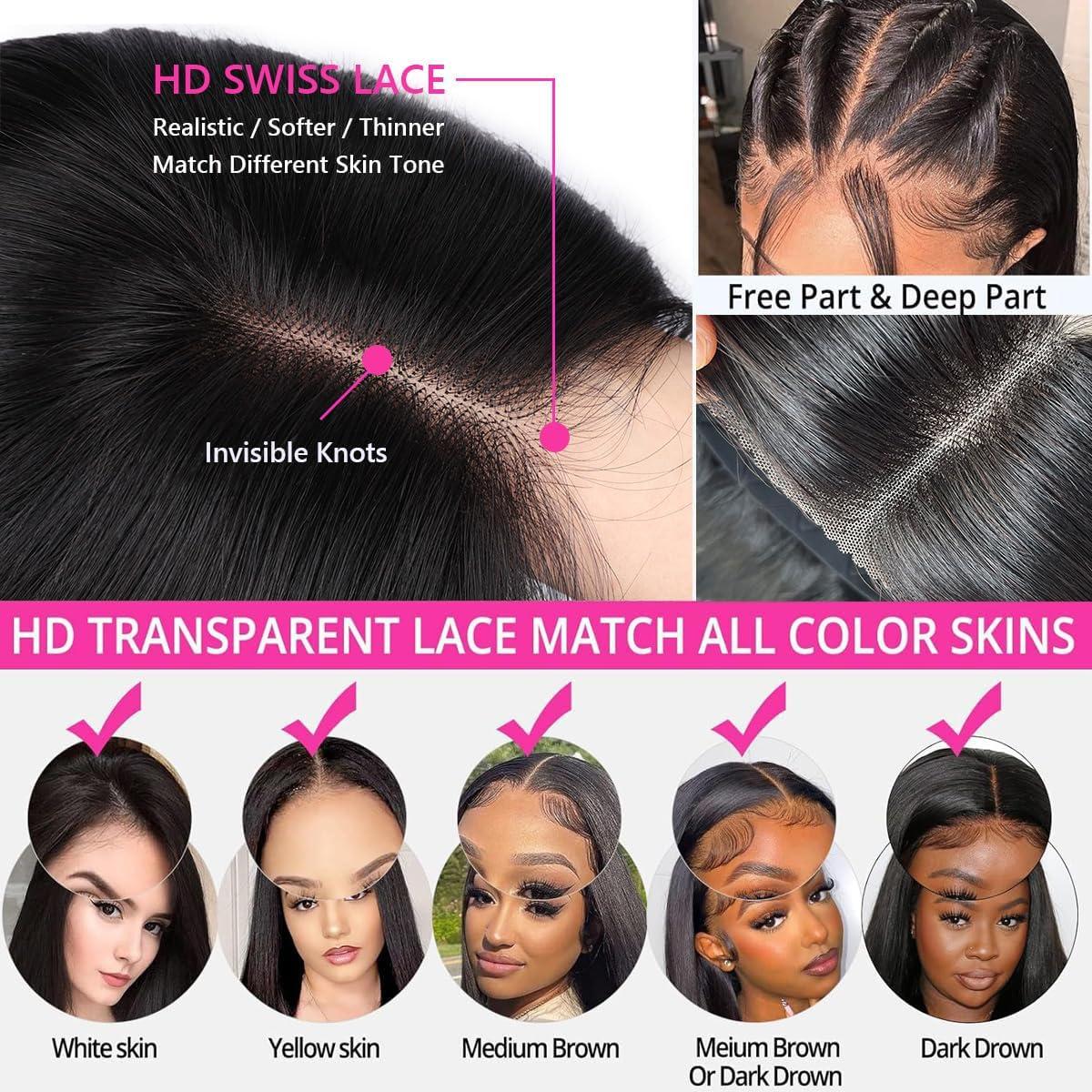 Super idol Super idol Wear and Go Glueless Pre Plucked Pre Cut Bob Wigs Human Hair - 5x5 HD Lace Closure, Short Straight Bob Wigs 180% Density Human Hair For Beginners, 10 Inch (5x5 Glueless BOB Wig, 10 Inch)