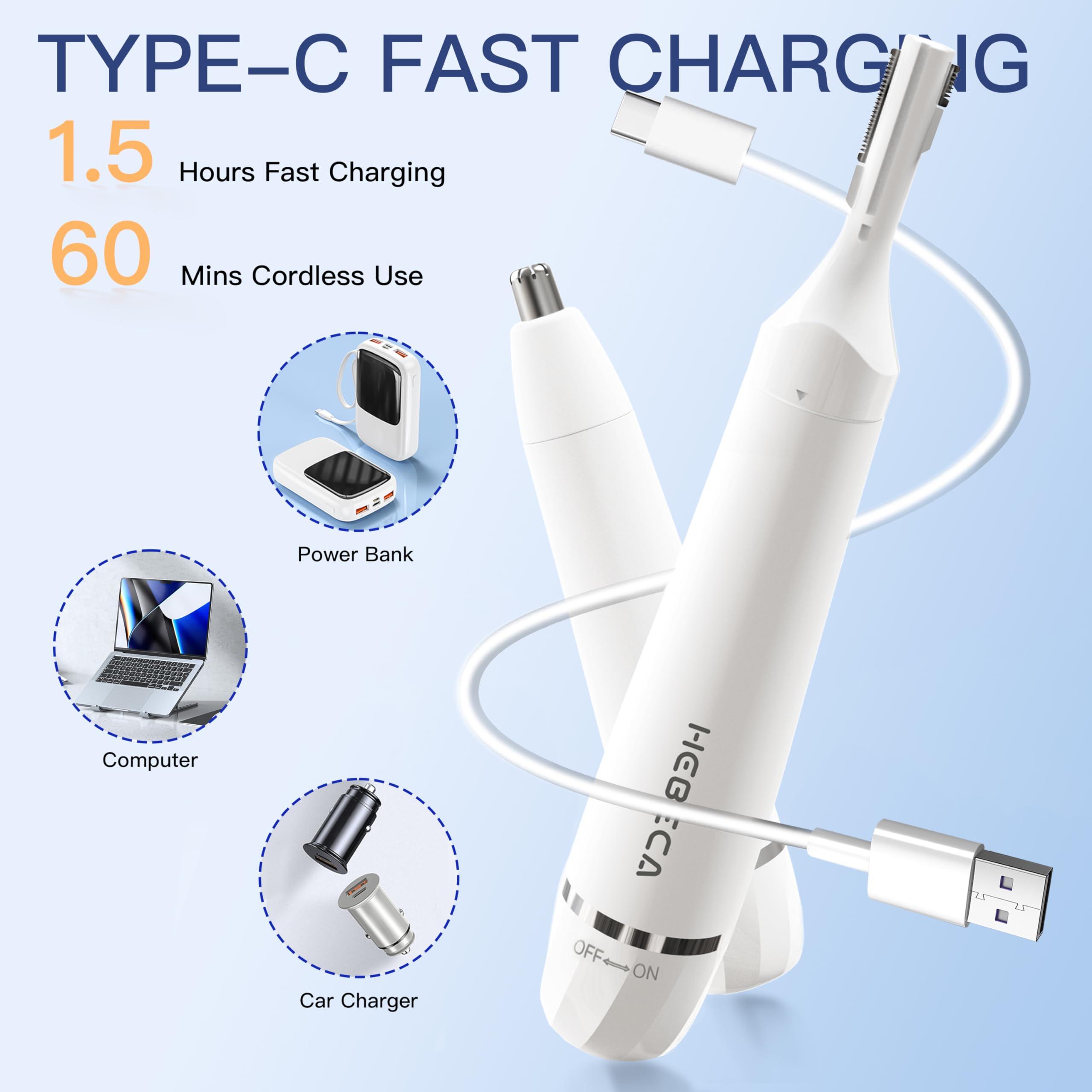 HEBECA HEBECA Nose Hair Trimmer for Women Men - Electric Ear and Nose Trimmer Rechargeable Eyebrow Trimmer, Portable Waterproof Facial Hair Removal for Face Ear Nose Eyebrow Trimming (Silver)