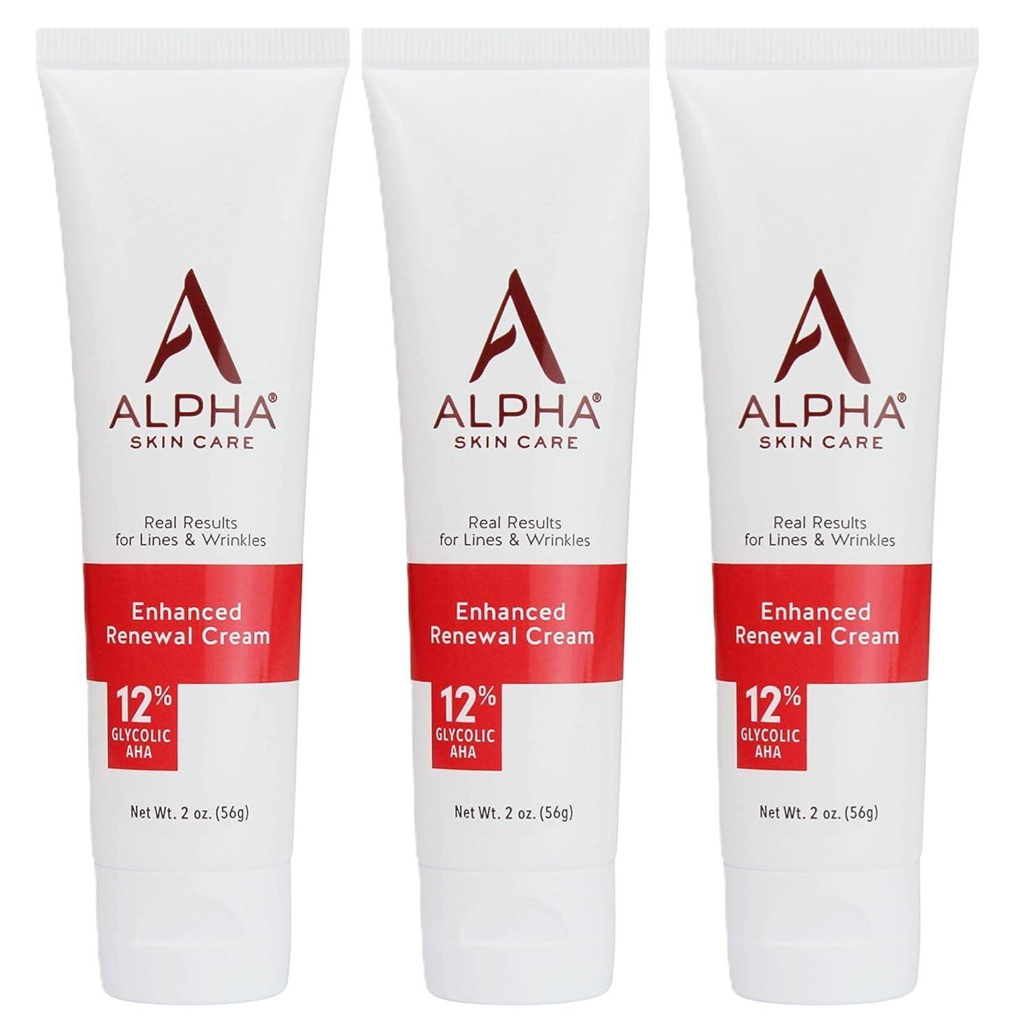 Alpha Alpha Skin Care Enhanced Renewal Cream, Anti-Aging Formula, 12% Glycolic Hydroxy Acid (AHA), Reduces Lines & Wrinkles, For Normal to Dry Skin, 2 oz, Pack of 3