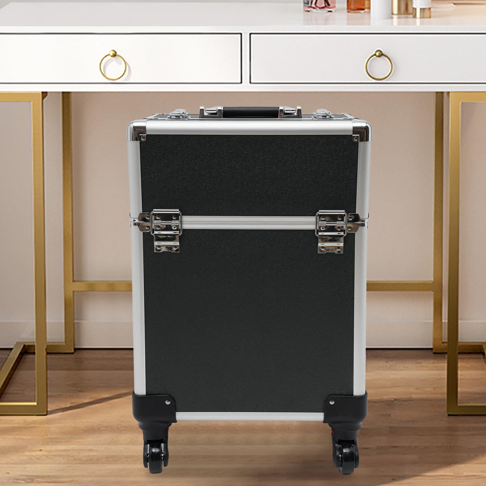 UIdili Multifunctional Rolling Makeup Train Case, Large Capacity Travel Trolley Case with Lock, Mobile Tool Organizer Storage Case with Universal Wheels, Load Capacity 110 lbs, for Hairdressing Nail Beauty