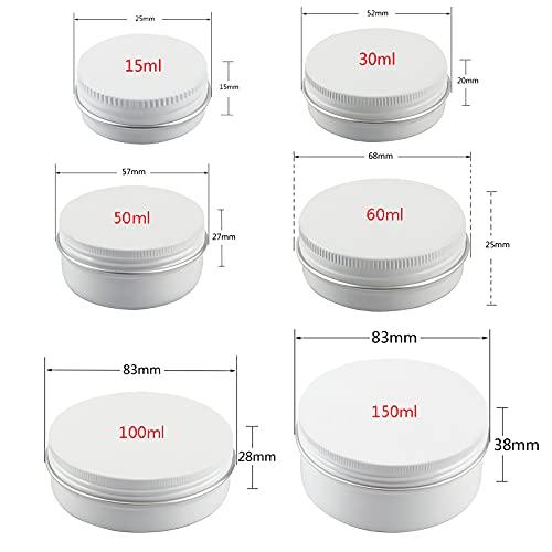 Dlibuy DLIBUY 50 Pcs 100ml 100g Empty Round White Aluminum Tin Jars with Screw Lids Cosmetics Lip Balm Containers Pots for DIY Candle Salve Powder Crafts Storage Cans 3x Alu Spoon, 50x Ø 7cm Labels