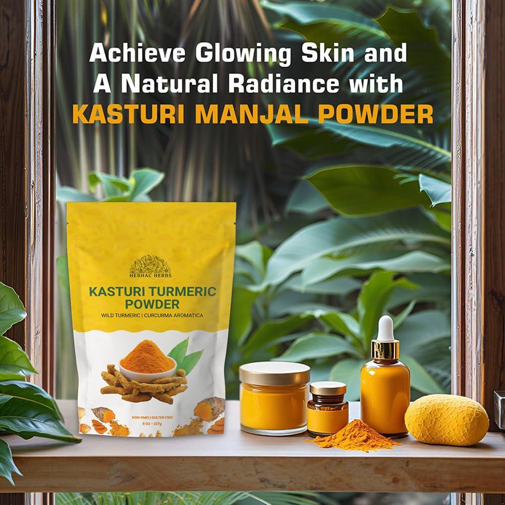 Hebhac Herbs Kasthuri Manjal Powder for Skin and Face Care| Wild Turmeric powder | Curcuma Aromatica | Helps Acne skin (7 oz)