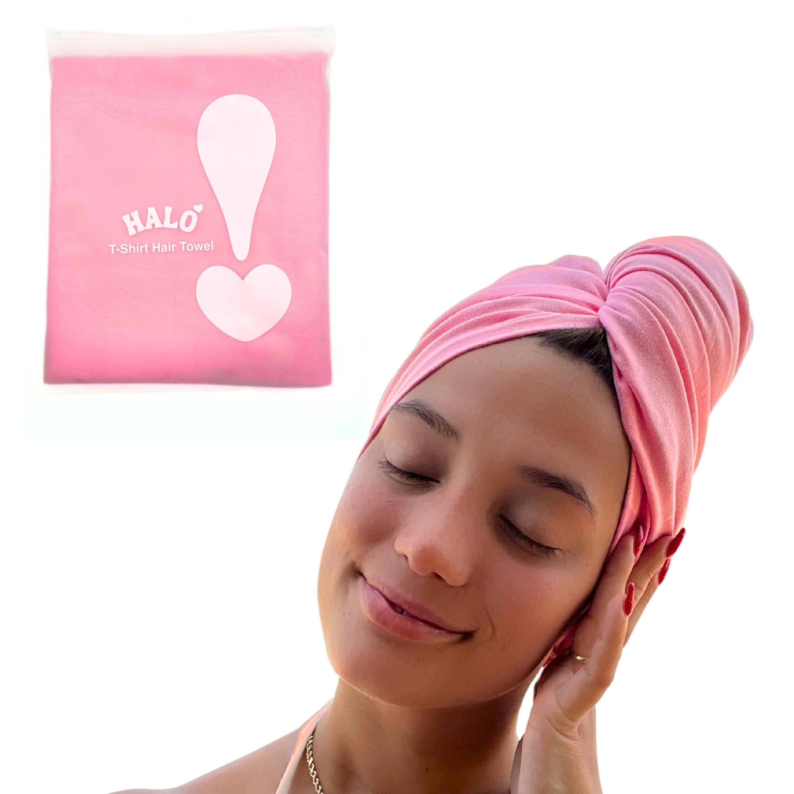 OOF! OOF! Halo T-Shirt Hair Towel | 100% Cotton Jersey Knit w/MoistureLock | No Microfiber | Reduce Cuticle Friction, Frizz & Breakage | Plopping Towel | All Hair Types (Cotton Candy Pink)