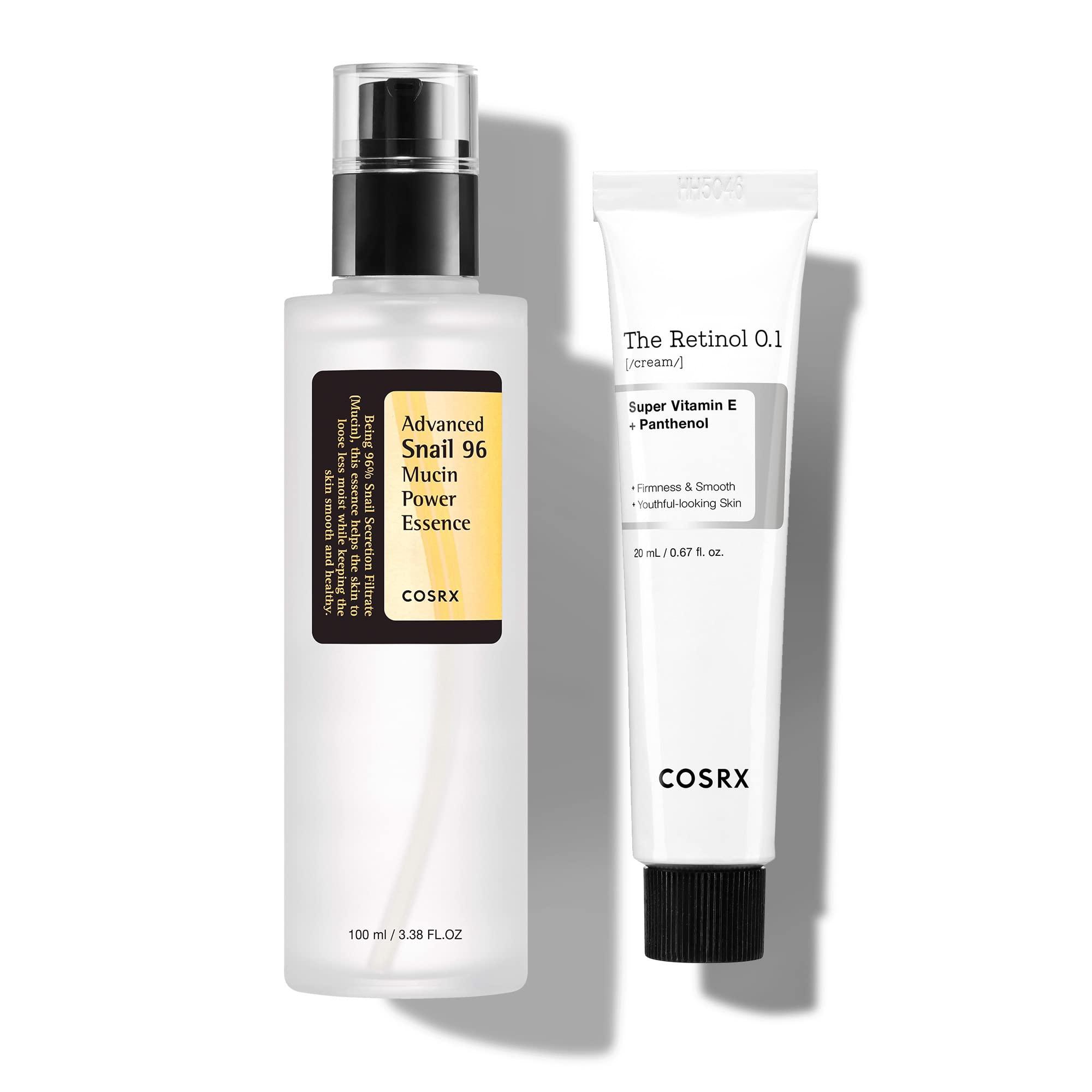 COSRX COSRX Skin Cycling Routine - Snail Mucin 96% Essence + Retinol 0.1 Cream, Recovery Set for Face and Neck, Fine Lines Spot Treatment, Repair Cream for Face
