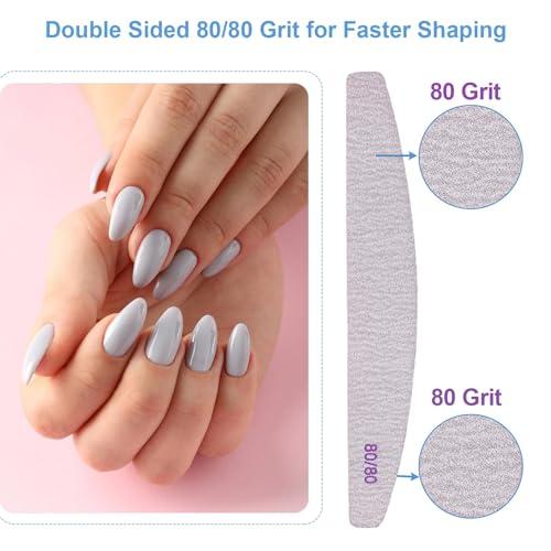 jecxucci 80/80 Grit Nail Files 24 Pack, Emery Boards for Acrylic Nails and Gel Nails, Coarse Nail File Double Sided 80 Grits Professional Nail Filers Washable Manicure Tool Curved Fingernail Files