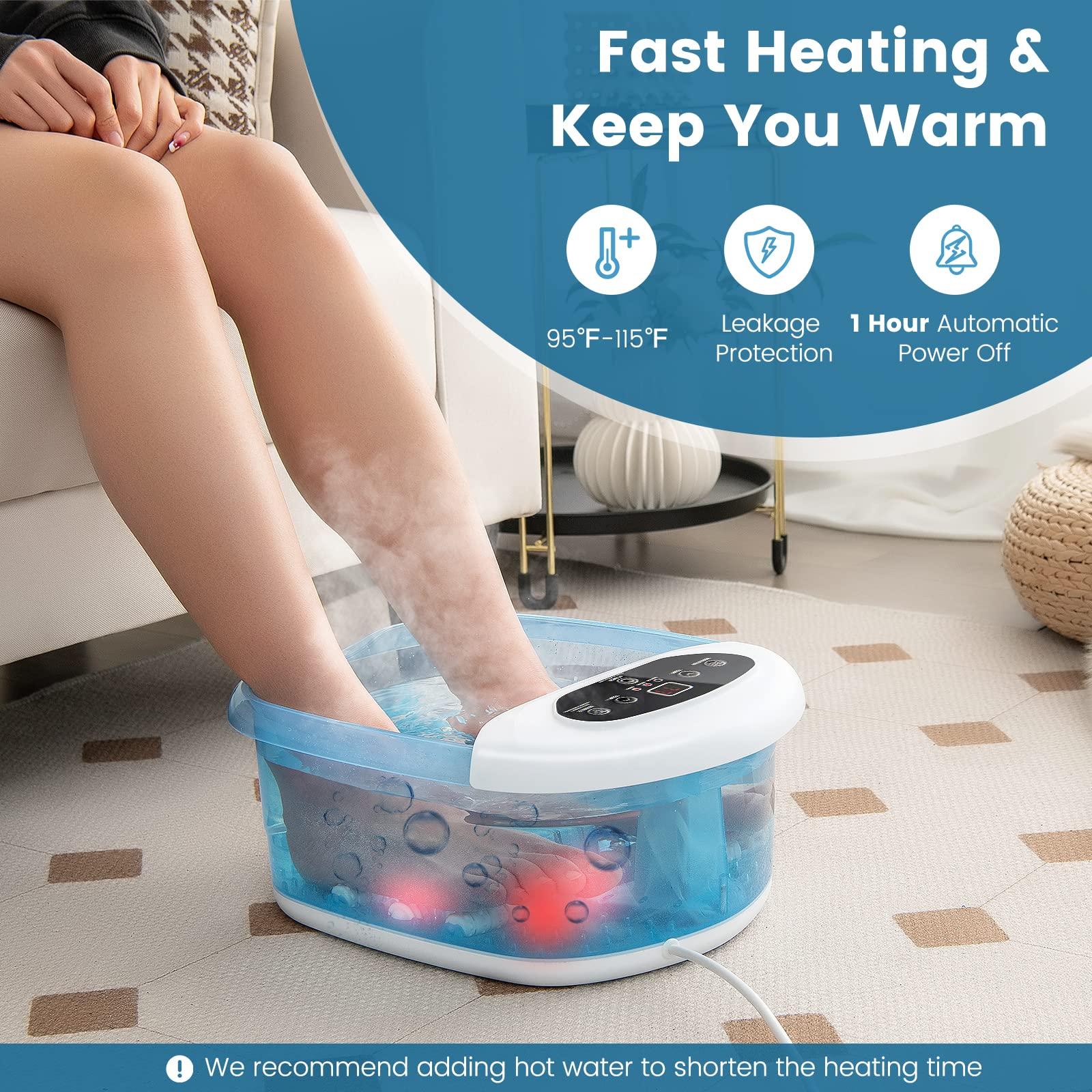 COSTWAY COSTWAY Foot Spa Bath Massager, with Heat, Bubbles & Vibration Mode, 12 Rollers & Pedicure Stone, Mini Acupressure Massage Points, Digital Temperature Control (Blue)