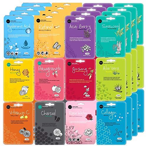 Celavi Cosmetics celavi Face Mask Set Korean Beauty Essence Facial Paper Sheet Mask Korea Skin Care Moisturizing 4 Packs of each 12 New flavors K-Beauty Skincare 48 masks in a pack Made in Korea