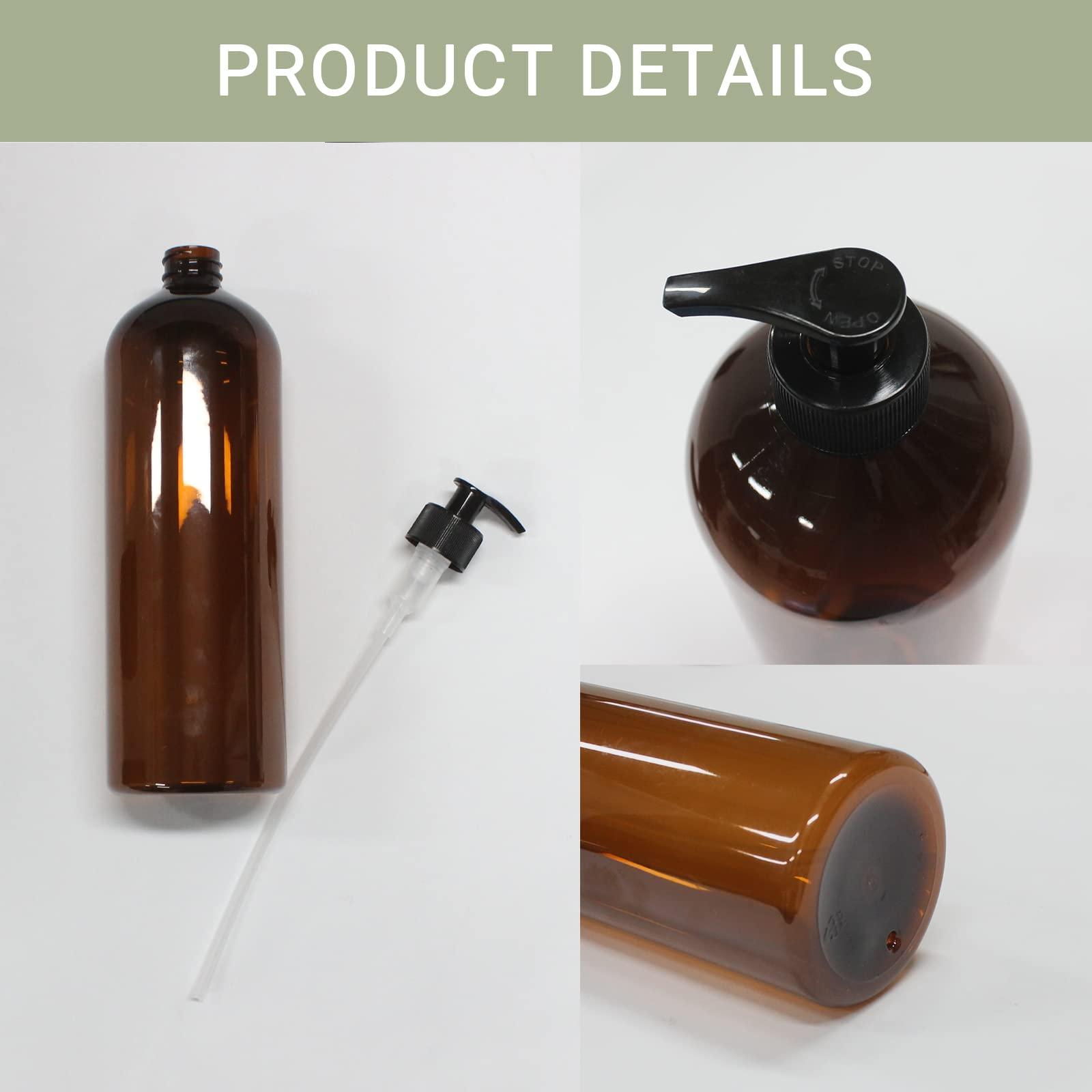 zmybcpack zmybcpack 4 Pack 32 OZ Empty Plastic Pump Bottles With 1 Pen, Labels & Silicone Funnel, Amber Empty Shampoo Bottles with Pumps For Body Wash, Shampoo, Massage Lotion, Gel