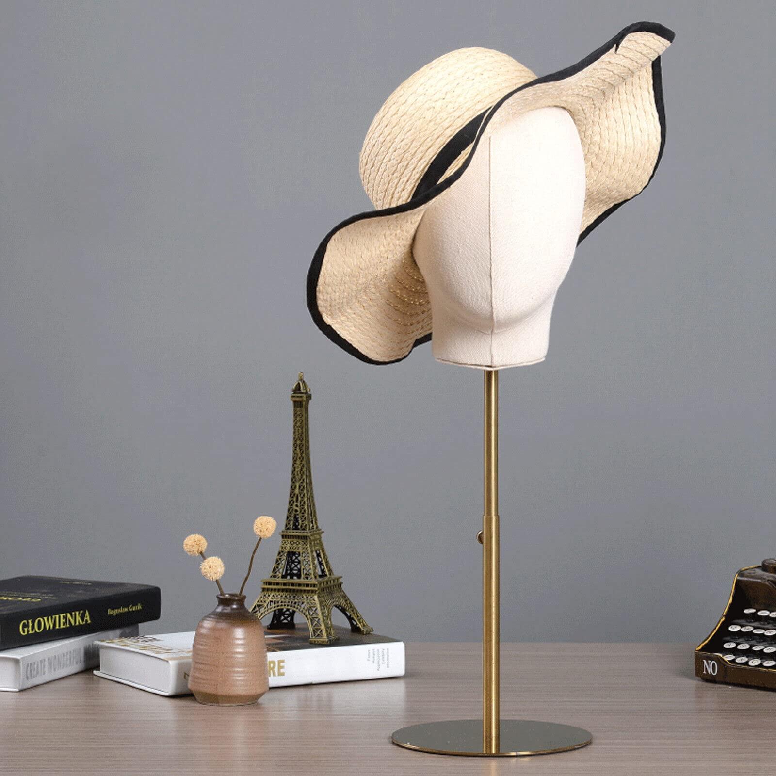 LYNICESHOP LYNICESHOP Hat Display Mannequin Head, Adjustable Display Stand Caps Wig Hats Display Holder Head Mannequin Stand Gold
