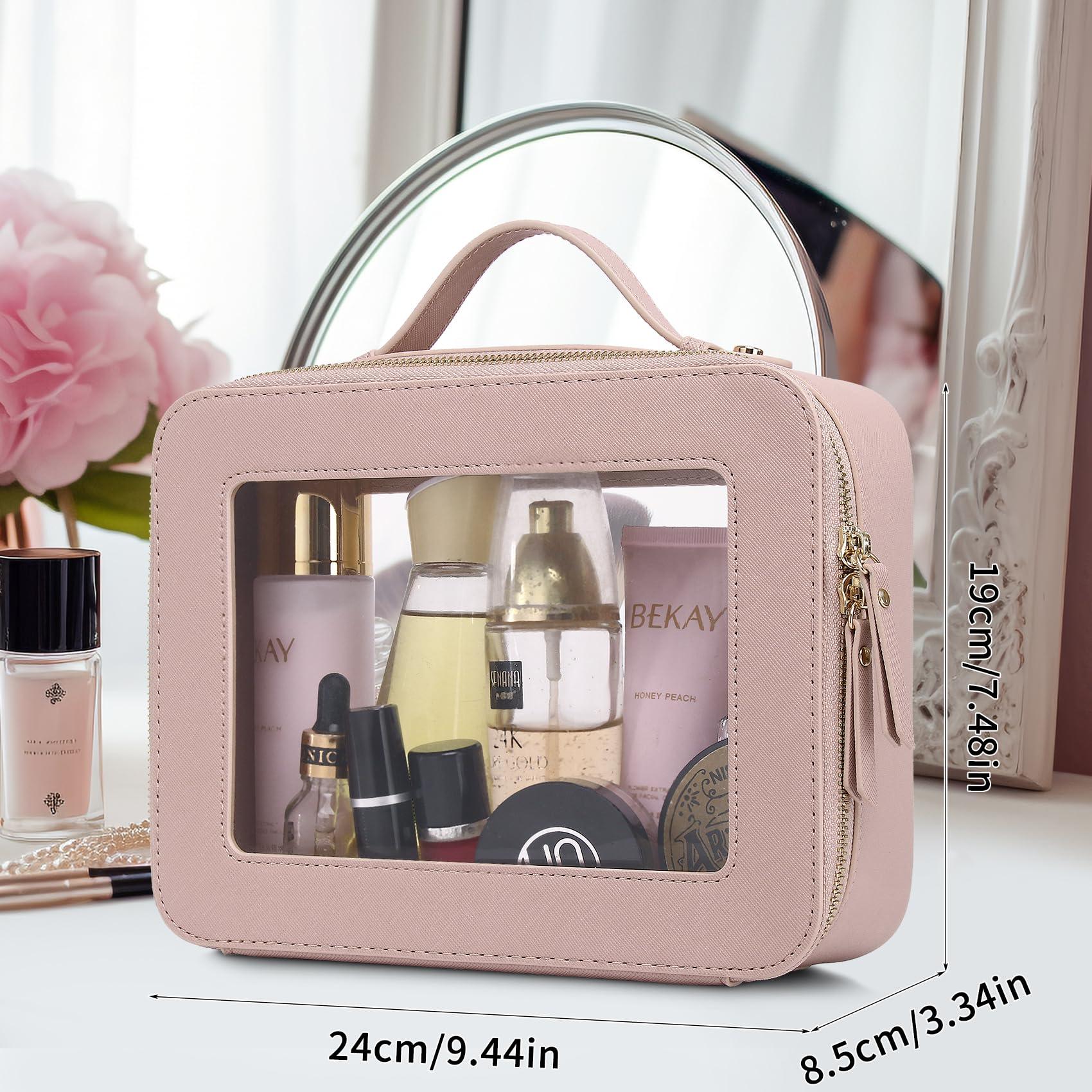 Pinkmik Pinkmik Clear Makeup Bag for Women Waterproof Travel Cosmetics and Toiletries Case Portable Makeup Oaganizer Bag Clear Car Bag with Zipper (Pink, L-1)