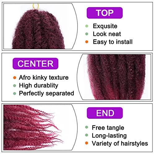 ZRQ ZRQ 18 Inch 2 Packs Marley Twists Braiding Hair, Burgundy Afro Kinky Marley Twists Crochet Braid Hair, Red Cuban Twist Hair For Faux Locs(TBUG#,2 Packs)