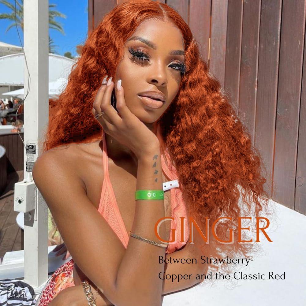 AUROO AUROO Ginger Bundles Human Hair 14 16 18 20 inch, Burnt Orange Deep Wave Human Hair Bundles Curly Ginger Hair 100% Virgin Remy Brazilian Weave Soft Thick 350 Ginger Wavy Bundles Human Hair Sew In
