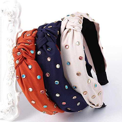 Barode Barode Boho Fashion Rhinestone Headband Blue Hairband Elastic Hair Hoops Hair Accessories for Women and Girls(Pack of 3)