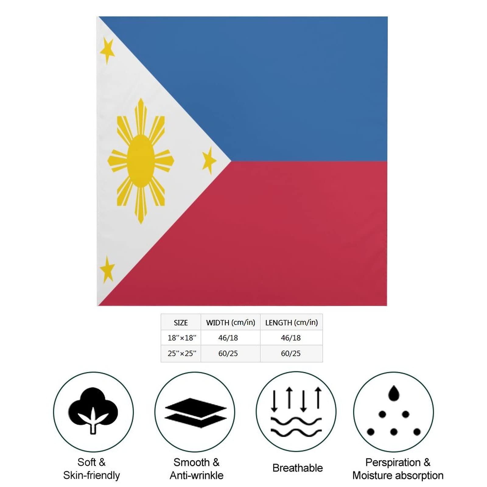 Calculay Calculay Philippines Flag Bandana Turban Headband Head Wrap Square Wristband Decorative Hair Accessories 25\"x25\"