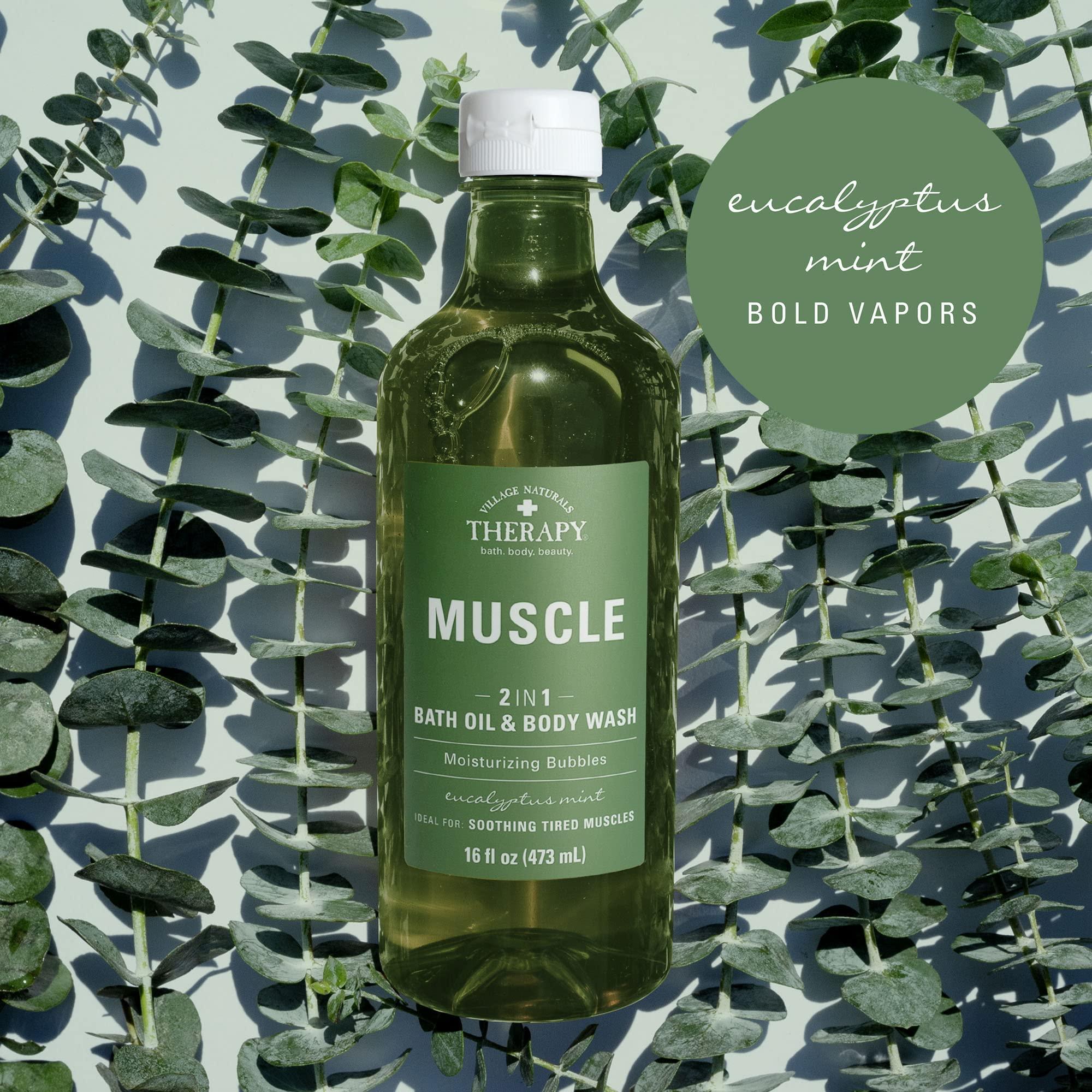 Village Naturals Therapy Village Naturals Therapy Muscle Foaming Bath Oil and Body Wash 16 oz. 2 pack, Green, 16 oz