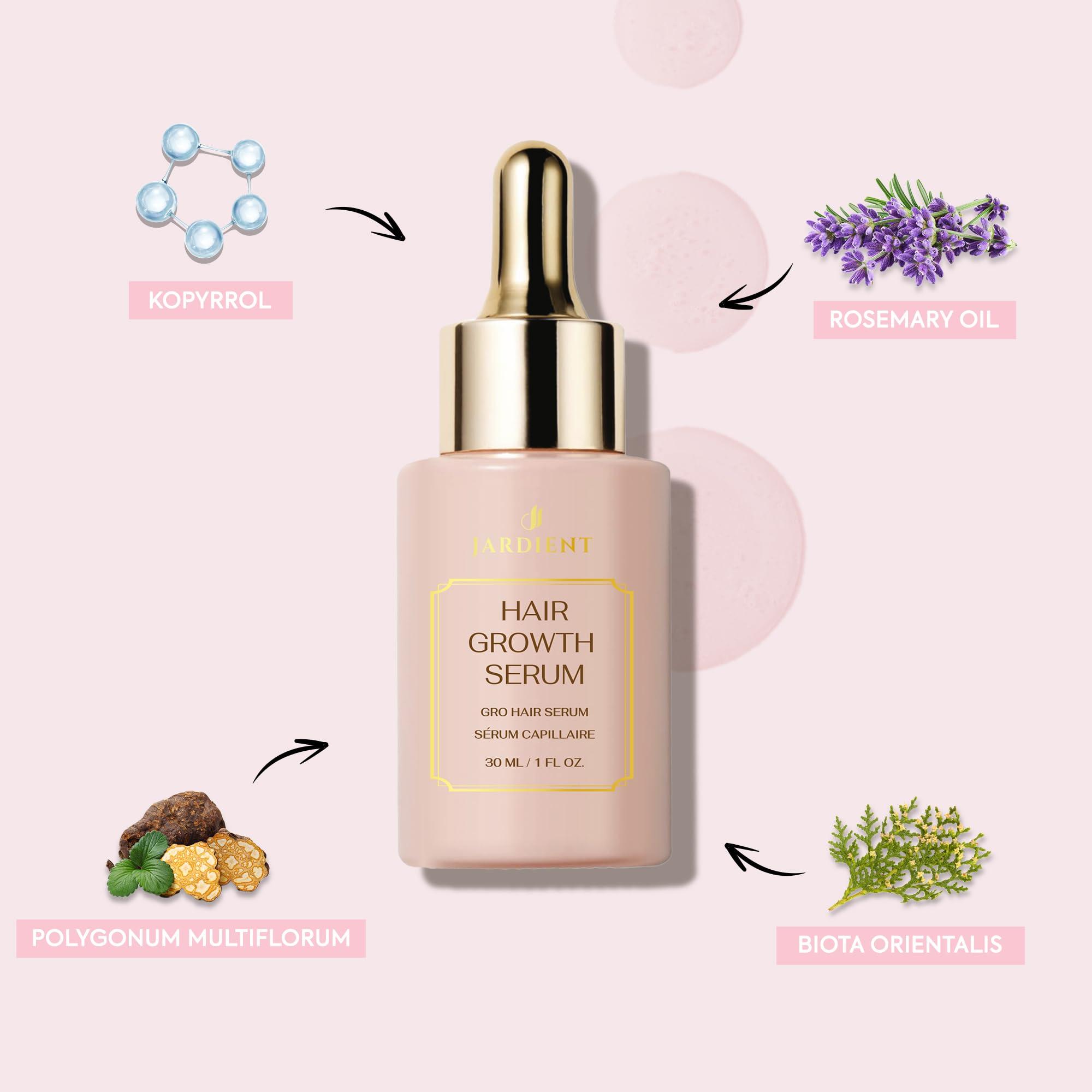 Jardient Jardient Hair Growth Serum: Veganic Natural Hair Growth Oil - Hair Loss Treatment for Women and Men - GRO Hair Serum for Thining Hair - Fuller Thicker and Healthier Hair in 90 Days, 2Pack X 1Fl Oz