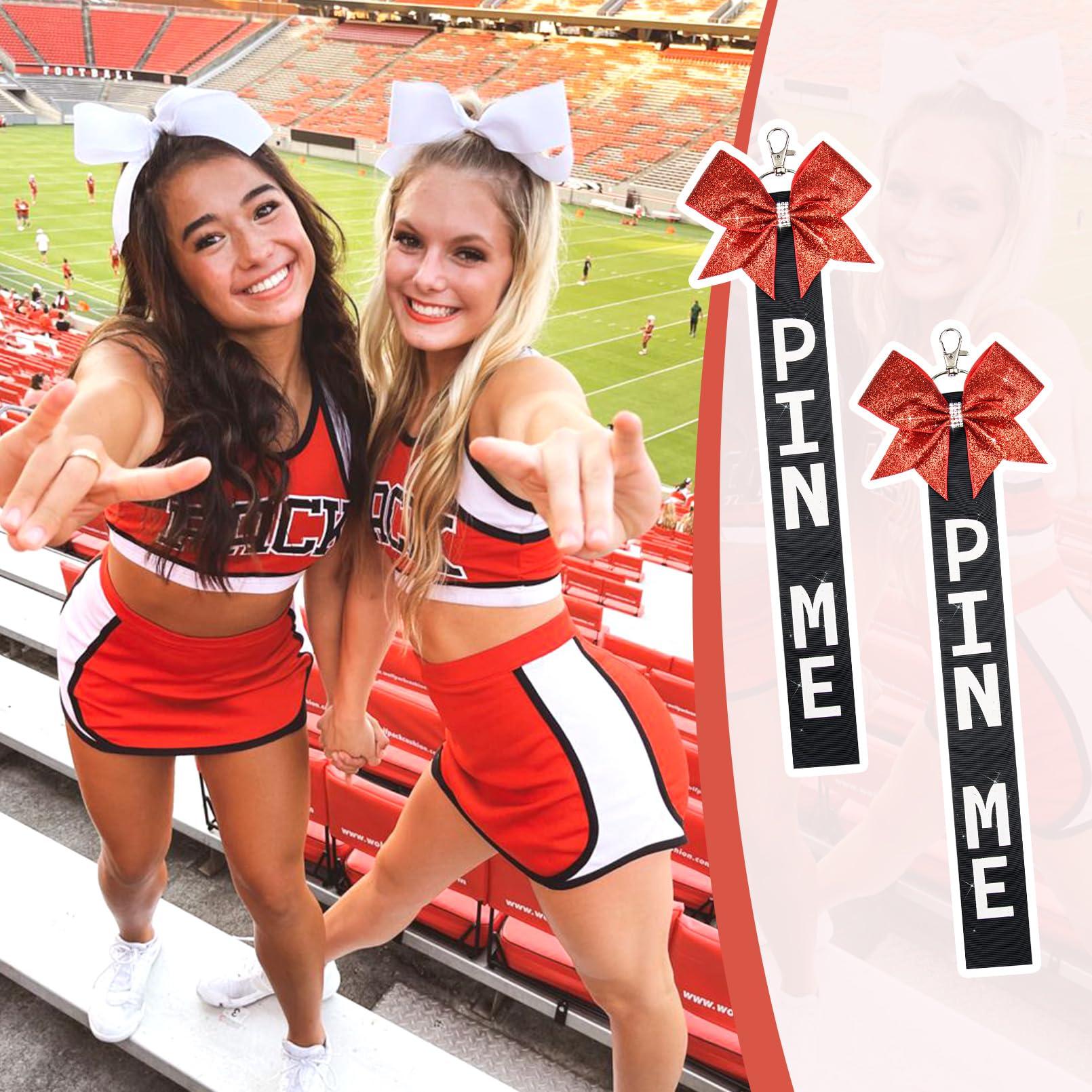 Aileam Aileam 16 PCS Cheer Pin Me Ribbon with Rhinestones, Red/Black Bag Bow Keychain, Hair Tie for Cheerleading Sports Accessory