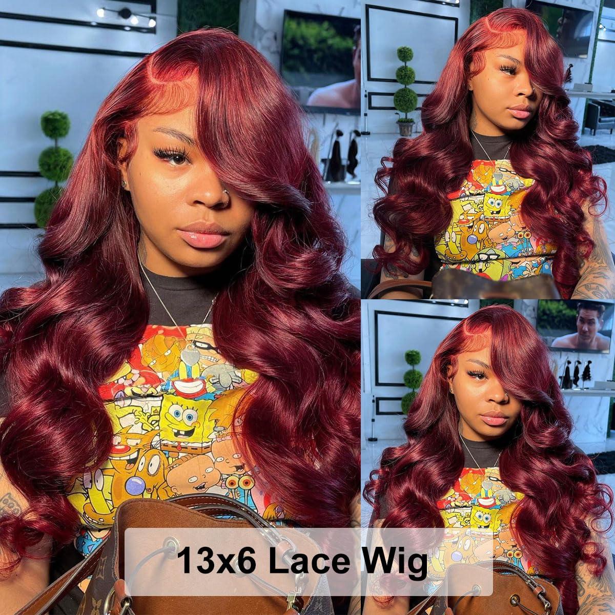 magicjoy magicjoy 99J 13x6 HD Lace Front Wigs Human Hair Pre Plucked Burgundy Lace Front Wigs Human Hair Body Wave 180% Density Glueless Red Wine Wigs for Women Human Hair Red Lace Front Wig Body Wave 24 Inch