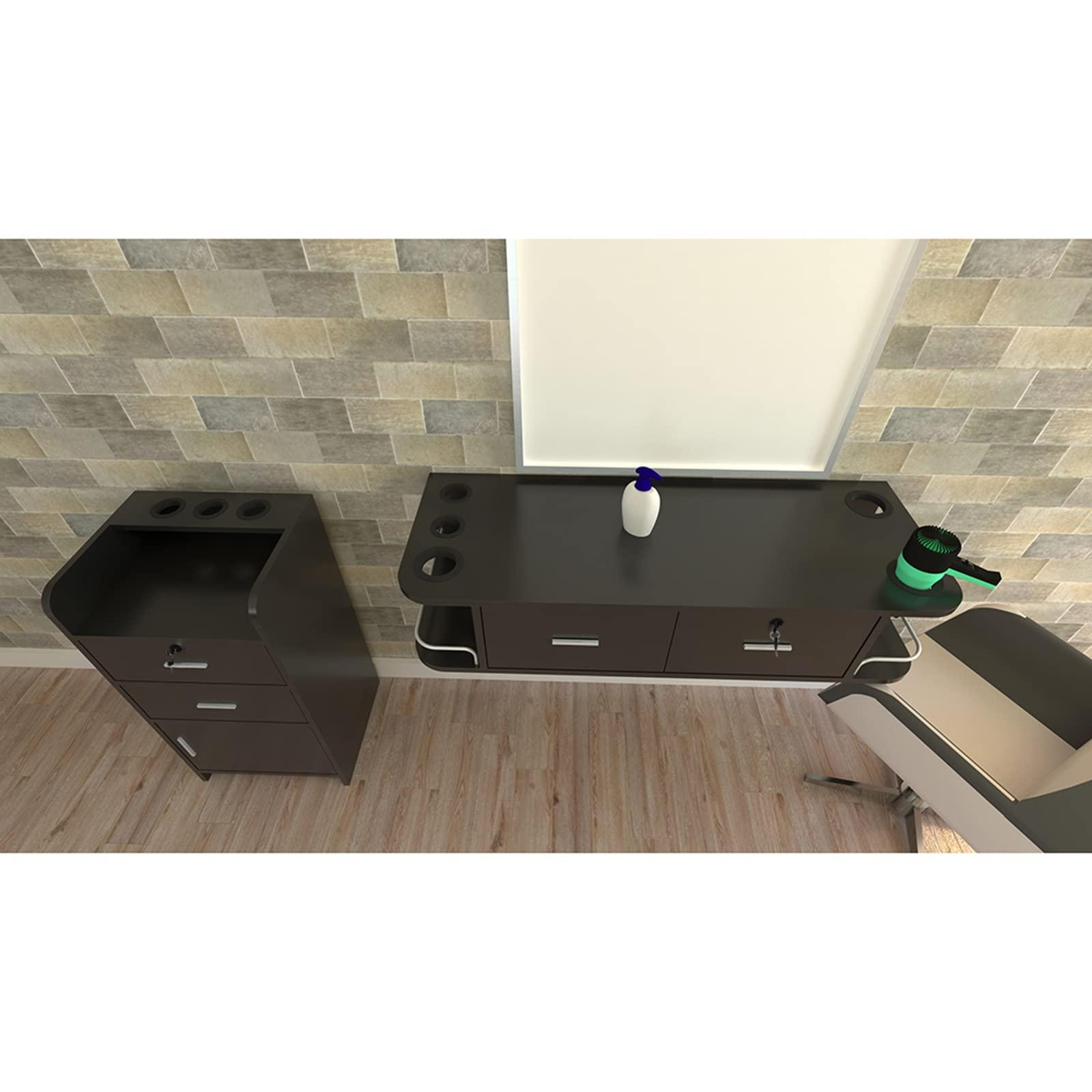 Volowoo Barber Hair Styling Station Table, Wall Mount Beauty Salon Spa Mirrors Station Hair Styling Station Desk (Black Style)