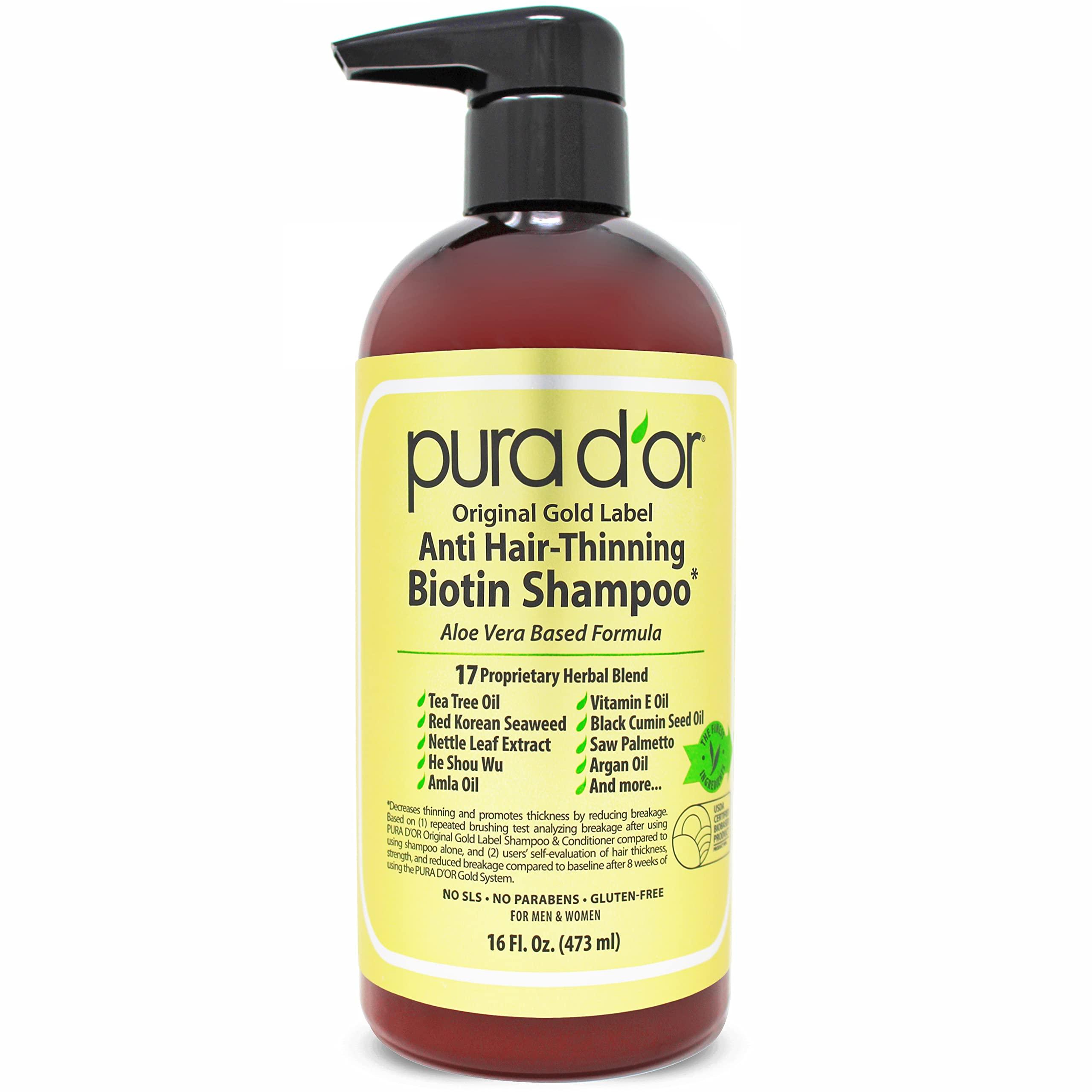 PURA D\'OR PURA D\'OR Anti-Thinning Advanced Therapy Biotin Shampoo & Conditioner Hair Care Set & Original Gold Label Anti-Thinning Biotin Shampoo Natural Earthy Scent