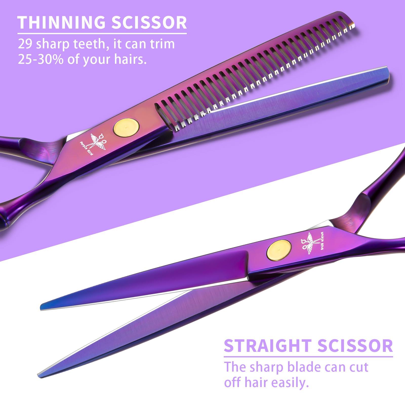 PURPLEBIRD PURPLEBIRD Hair Cutting Scissors Kit, Professional Barber Scissors Hairdressing Shears Set with Stainless Steel Hair Scissors Thinning Scissors for Men Women Pet 10 Pcs Purple