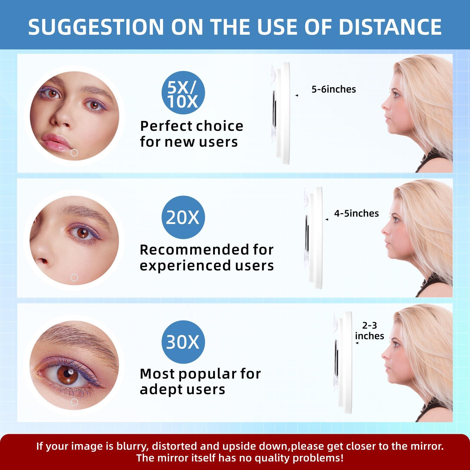 Jadazror 30X Magnifying Mirror with Lights, Large 6\'\' Makeup Magnifying Mirror, Lighted 30x Magnification High Magnifying Mirror, 30x Travel Magnifying Mirror with LED Lights, 3 Suction Cups & Adjustable Stand