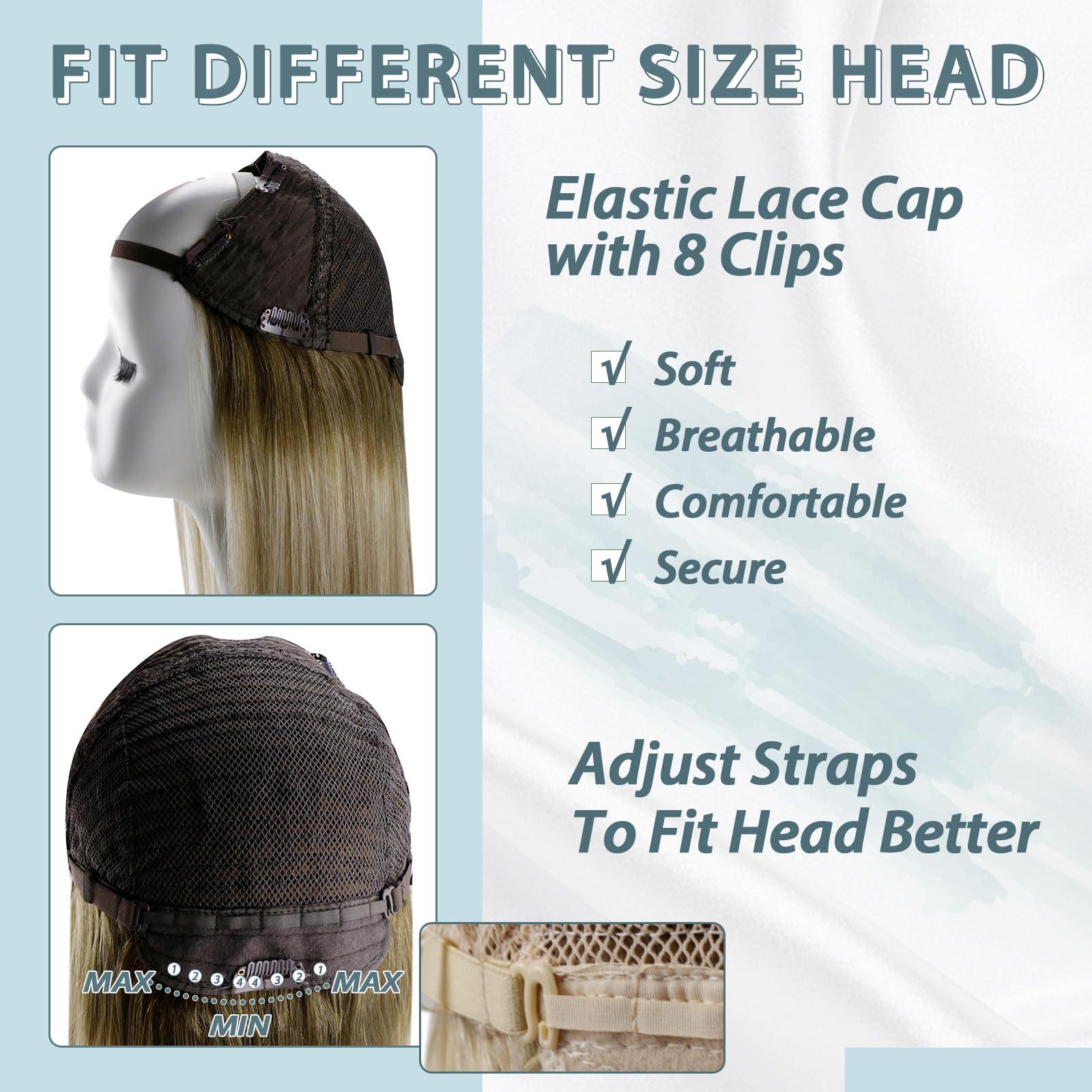 RUNATURE RUNATURE Upart Human Hair Wig Balayage U Part Wig Human Hair Straight 20 Inch Remy U Part Wig Brown to Blonde U Shape Wigs 3/4 Head Half Wig Human Hair with Middle Cap