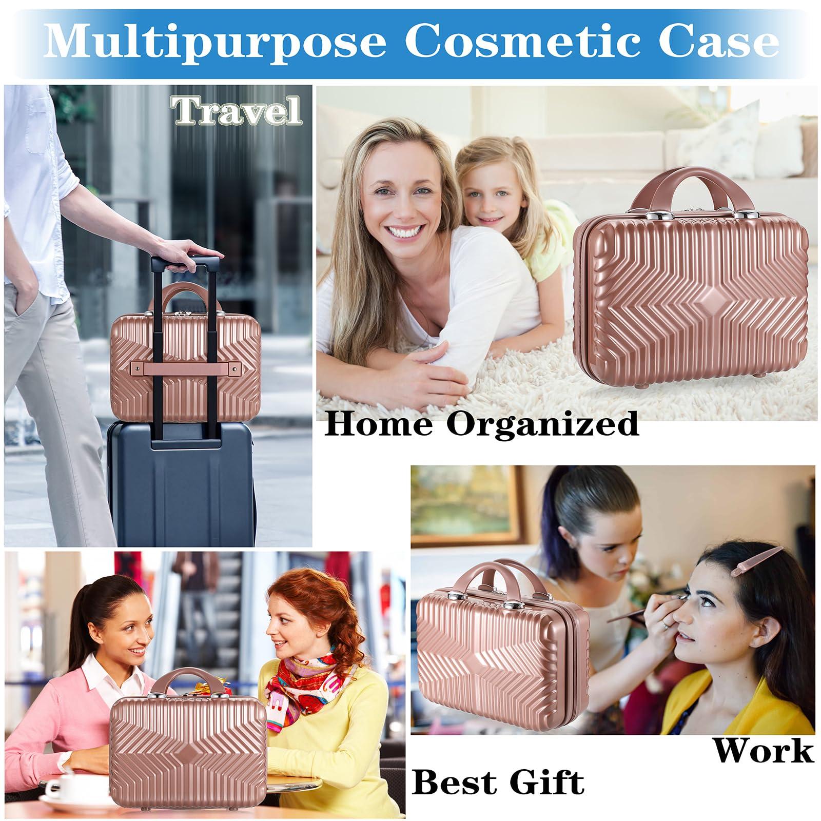 Tolida Tolida Makeup Travel Case - Hard Cosmetic Bag Organizer, Mini ABS Carrying Suitcase - Rose Gold