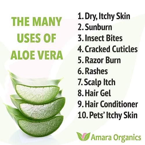 Amara Beauty USDA Organic Aloe Vera Gel - For Face, Body, Hair - 100% Pure, After Sun Care