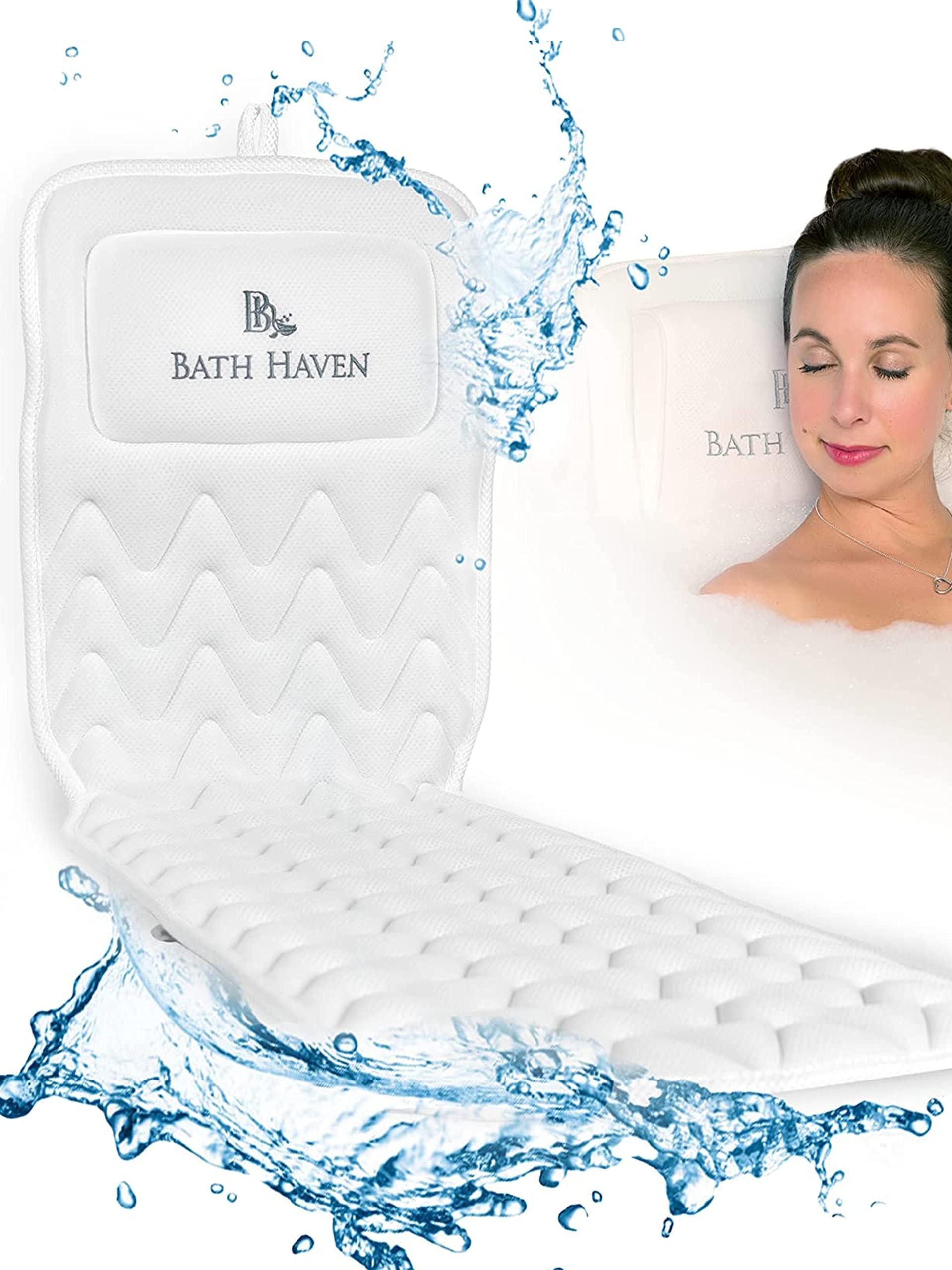 Bath Haven Bath Haven Bath Pillow for Bathtub - Full Body Mat & Cushion Headrest for Women and Men, Luxury Pillows for Neck and Back in Shower Tub or Jacuzzi - Powerful Suction Cups - Spa Accessories (Classic)